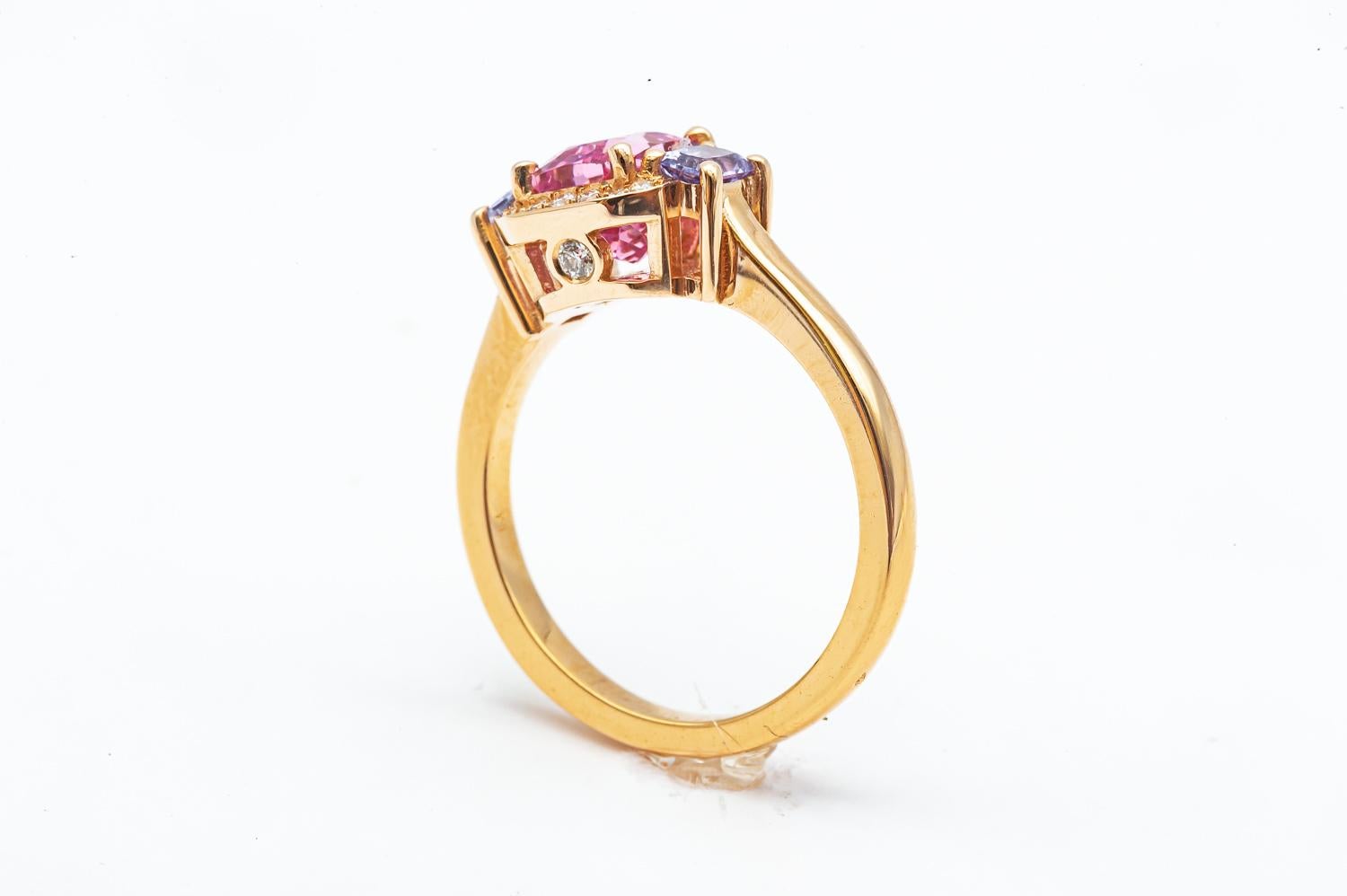 Rose Cut Spinel Pink Sapphire and Diamond Cocktail Ring Rose Gold 18 Karat For Sale