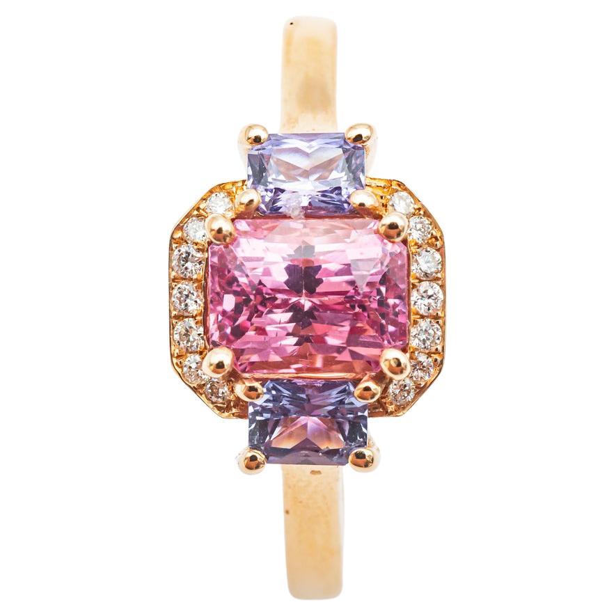 Spinel Pink Sapphire and Diamond Cocktail Ring Rose Gold 18 Karat For Sale