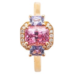 Spinel Pink Sapphire and Diamond Cocktail Ring Rose Gold 18 Karat