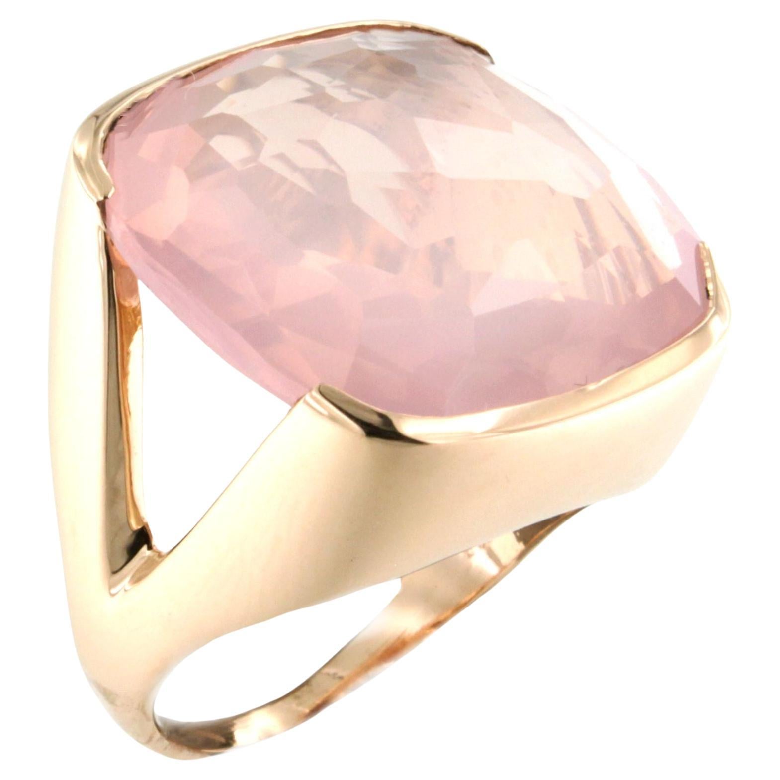 18Kt  Rose Gold Stone Pink Quartz Cocktail Fashion  Modern Contemporaney Ring