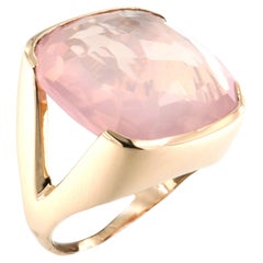 18Kt  Oro rosa Piedra Cuarzo rosa Cóctel Moda  Anillo Moderno Contemporáneo