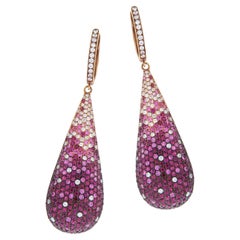 18kt Rose Gold Stunning Drop Earrings 4.13ct Rubies 1.82ct Sapphires & Diamond