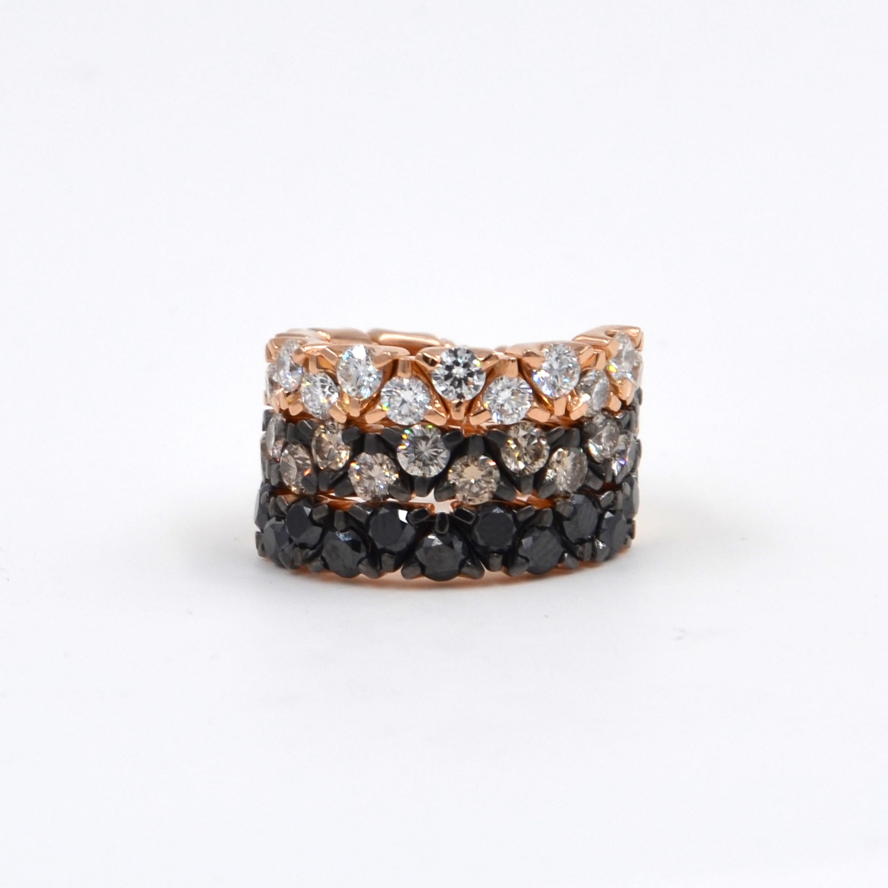 Contemporary 18 Karat Rose Gold Tricolor Diamonds Coil Garavelli Ring