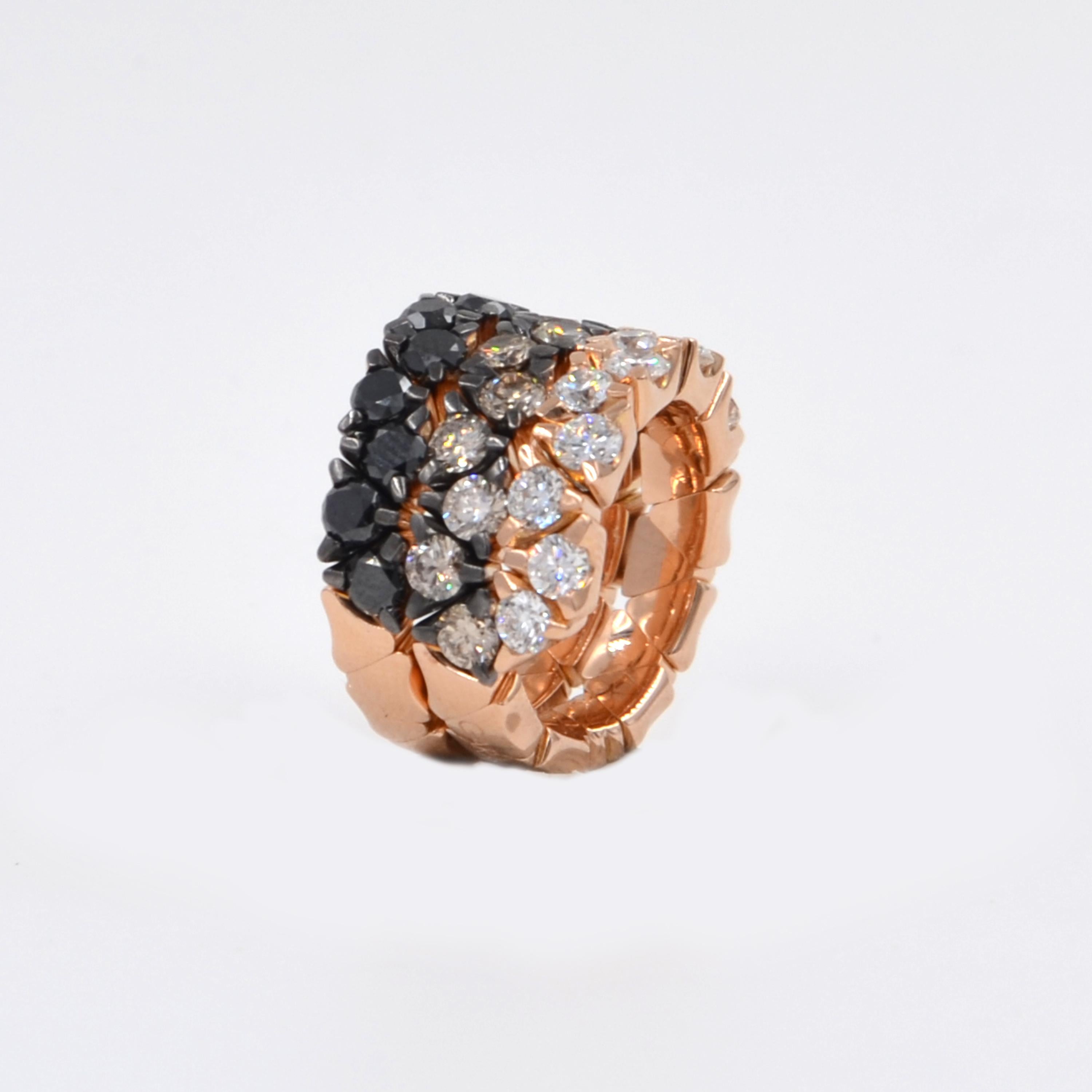 Round Cut 18 Karat Rose Gold Tricolor Diamonds Coil Garavelli Ring