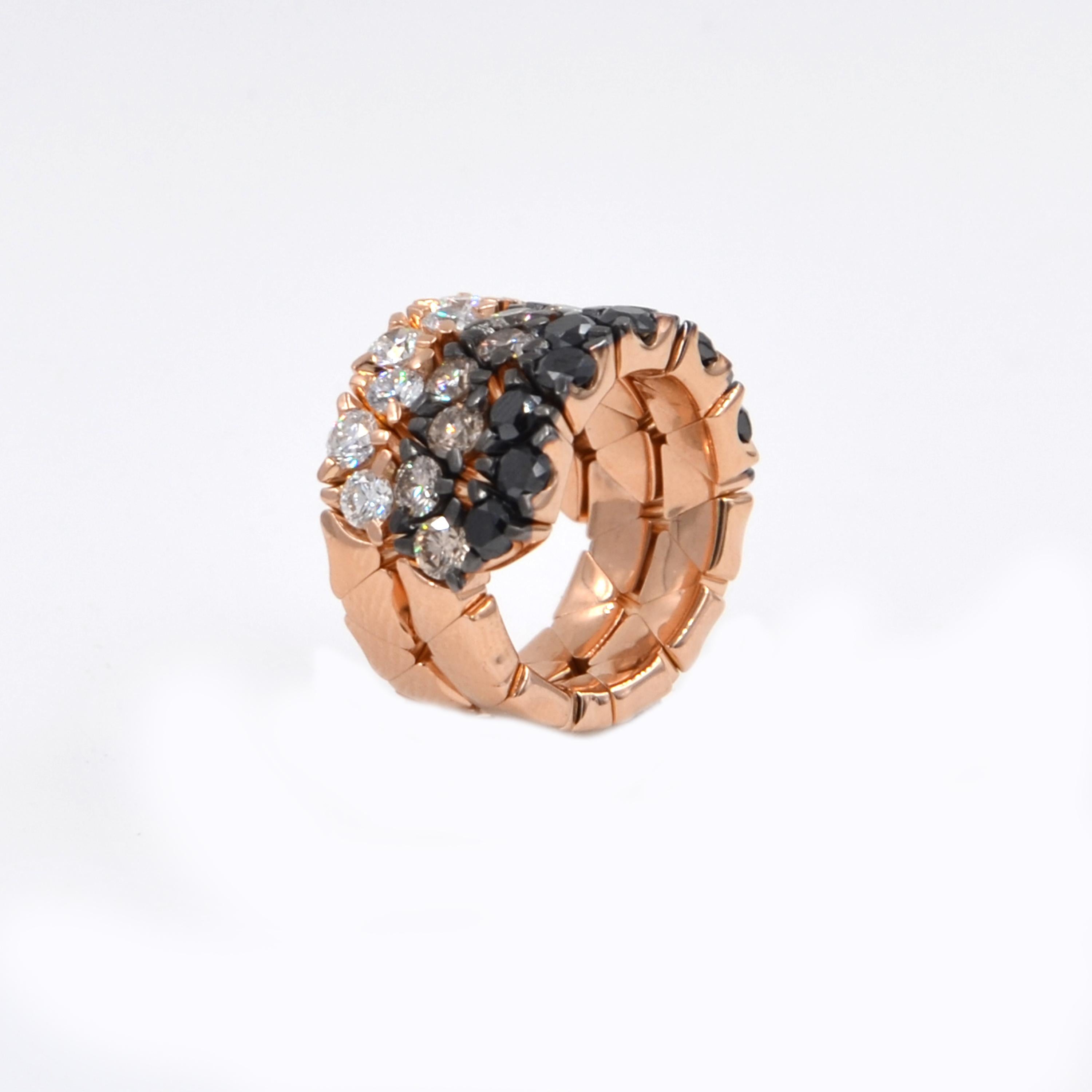 18 Karat Rose Gold Tricolor Diamonds Coil Garavelli Ring In New Condition In Valenza, IT