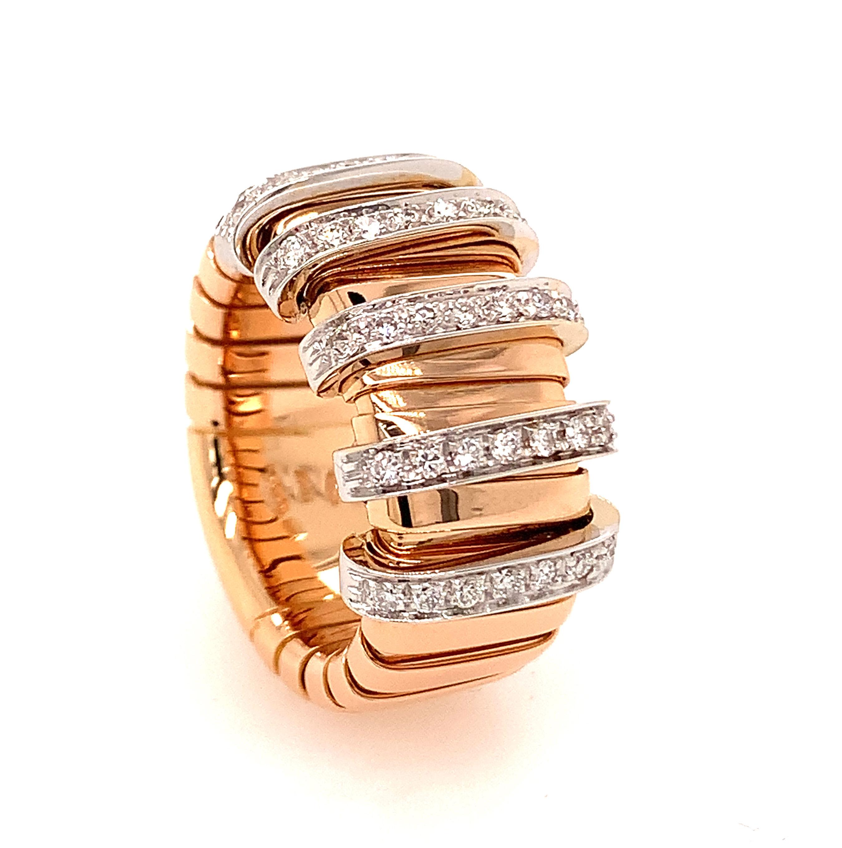 Contemporary 18kt Rose Gold Tubo Gas Flat Ring with Diamond Stations
