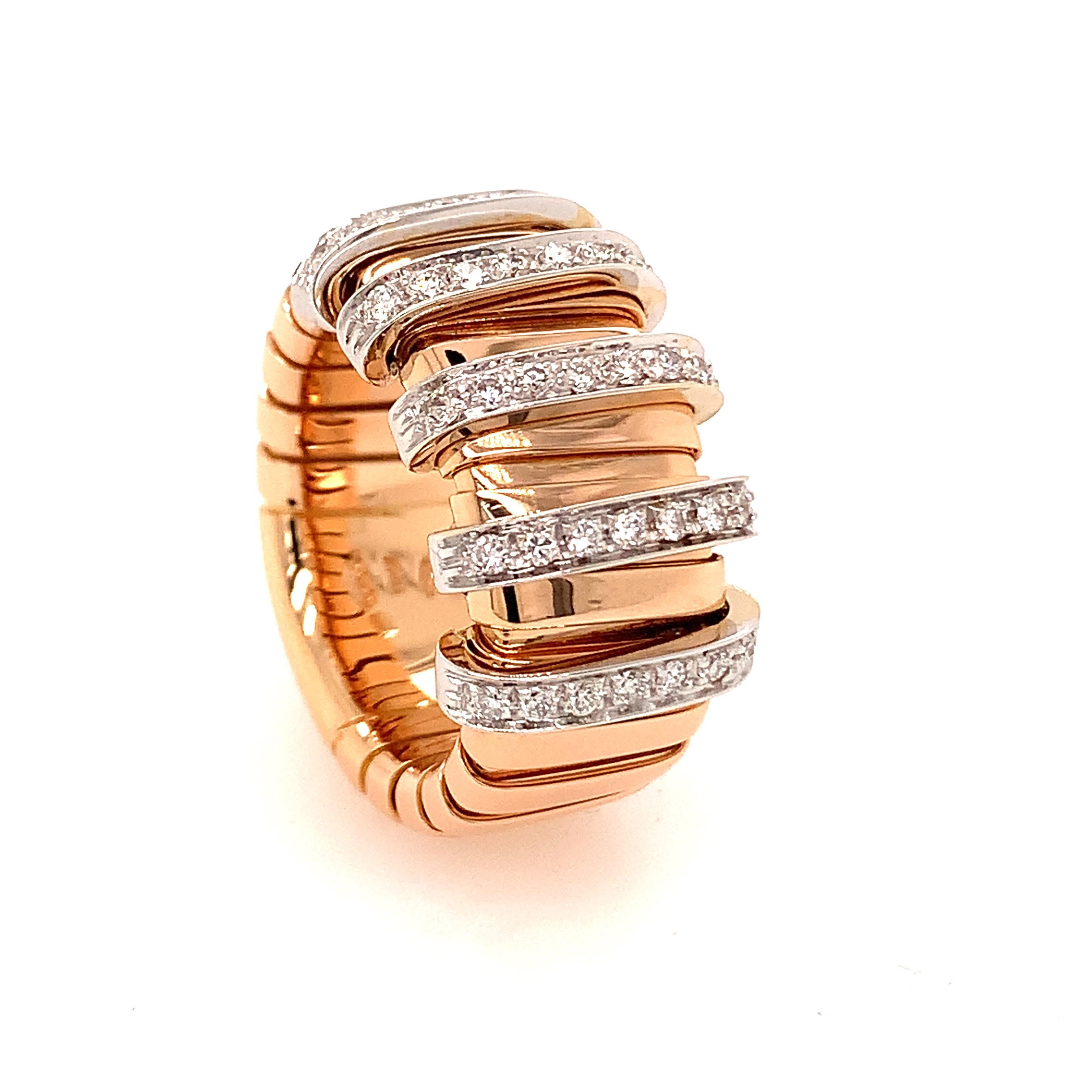 18kt Rose Gold Tubo Gas Flat Ring with Diamond Stations 1