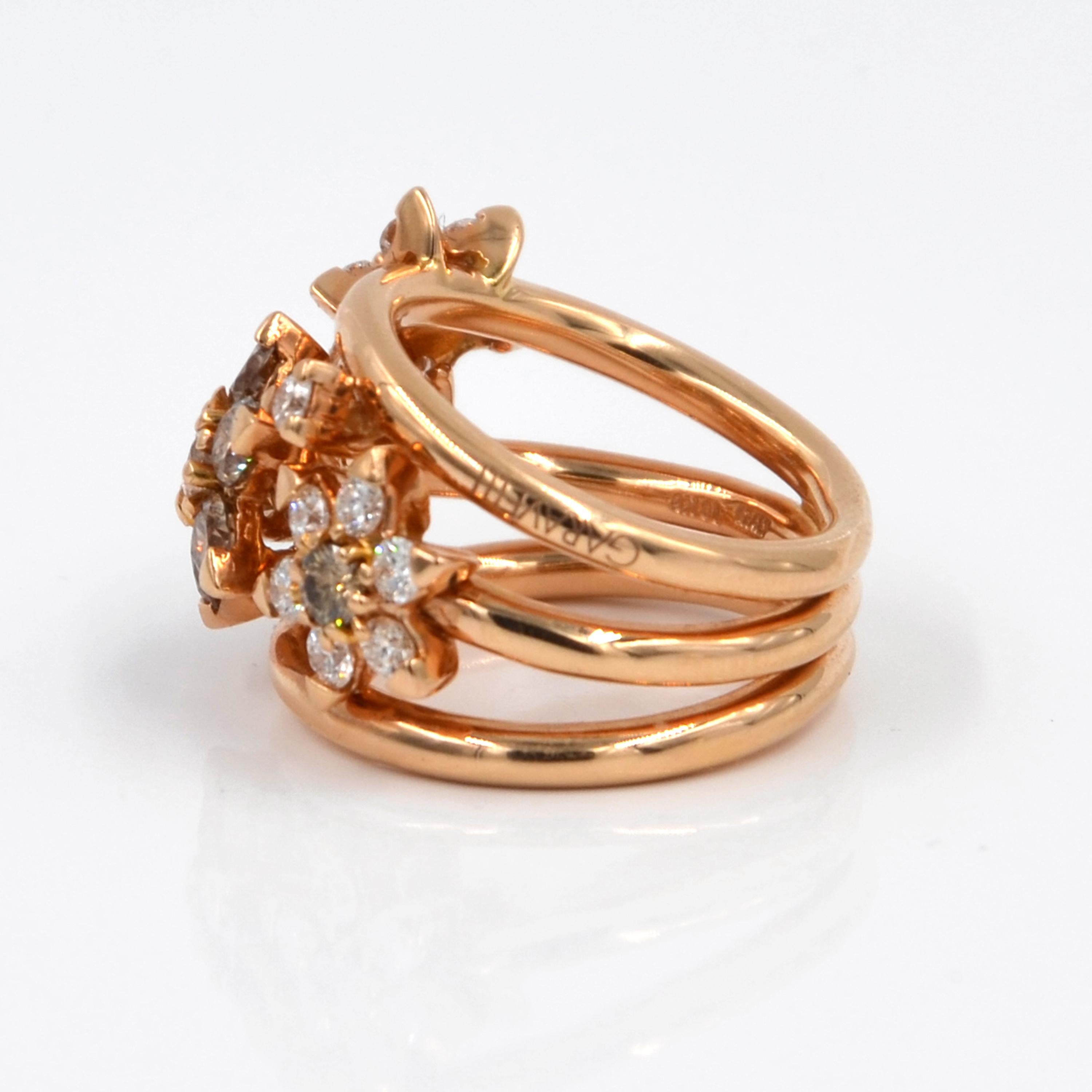 18 Karat Rose Gold White and Brown Diamonds Garavelli Flower Cocktail Ring 3