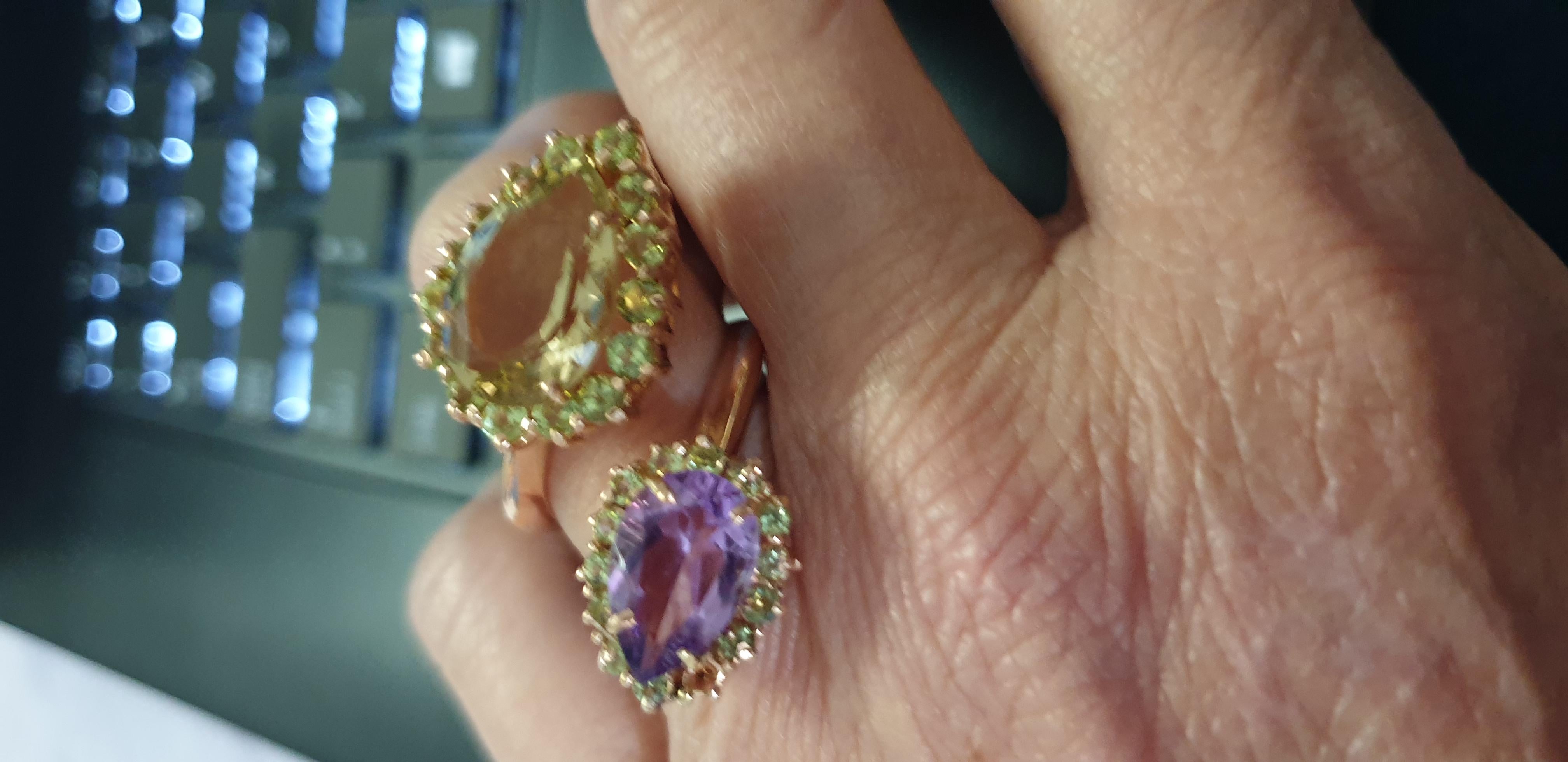 18Kt Rose Gold with Amethyst and Peridot and Lemon Quartz Contemporary Ring In New Condition For Sale In GALLARATE, IT