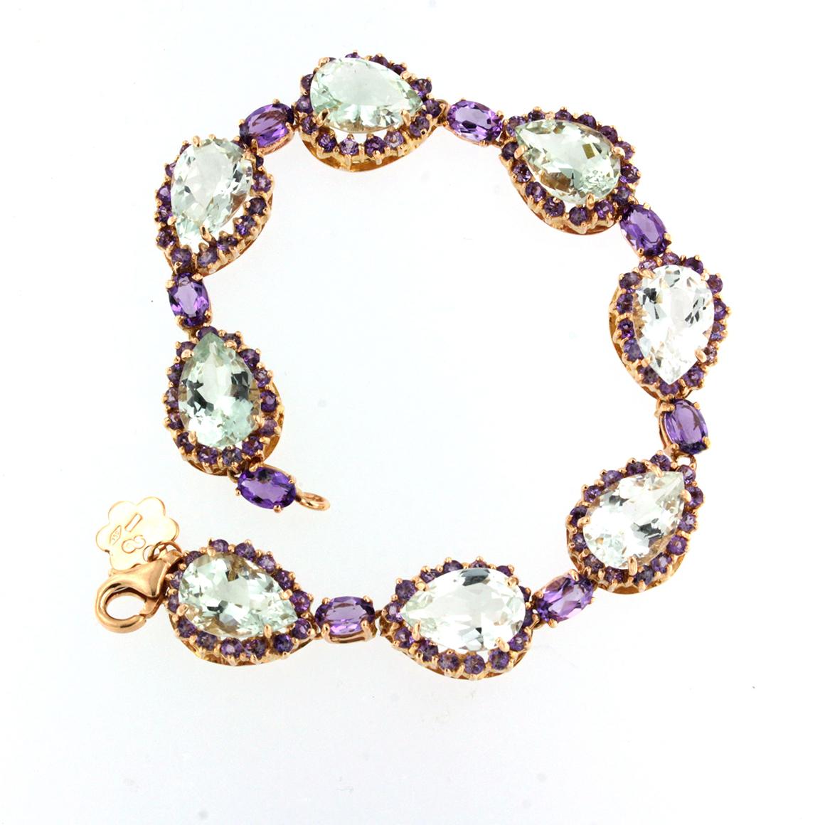 Amazing and classic bracelet in rose gold 18kt with natural stones, amathyst and Green Amethyst (Prasiolite)  g.31.30  long cm 19


 All Stanoppi Jewelry is new and has never been previously owned or worn. Each item will arrive at your door
