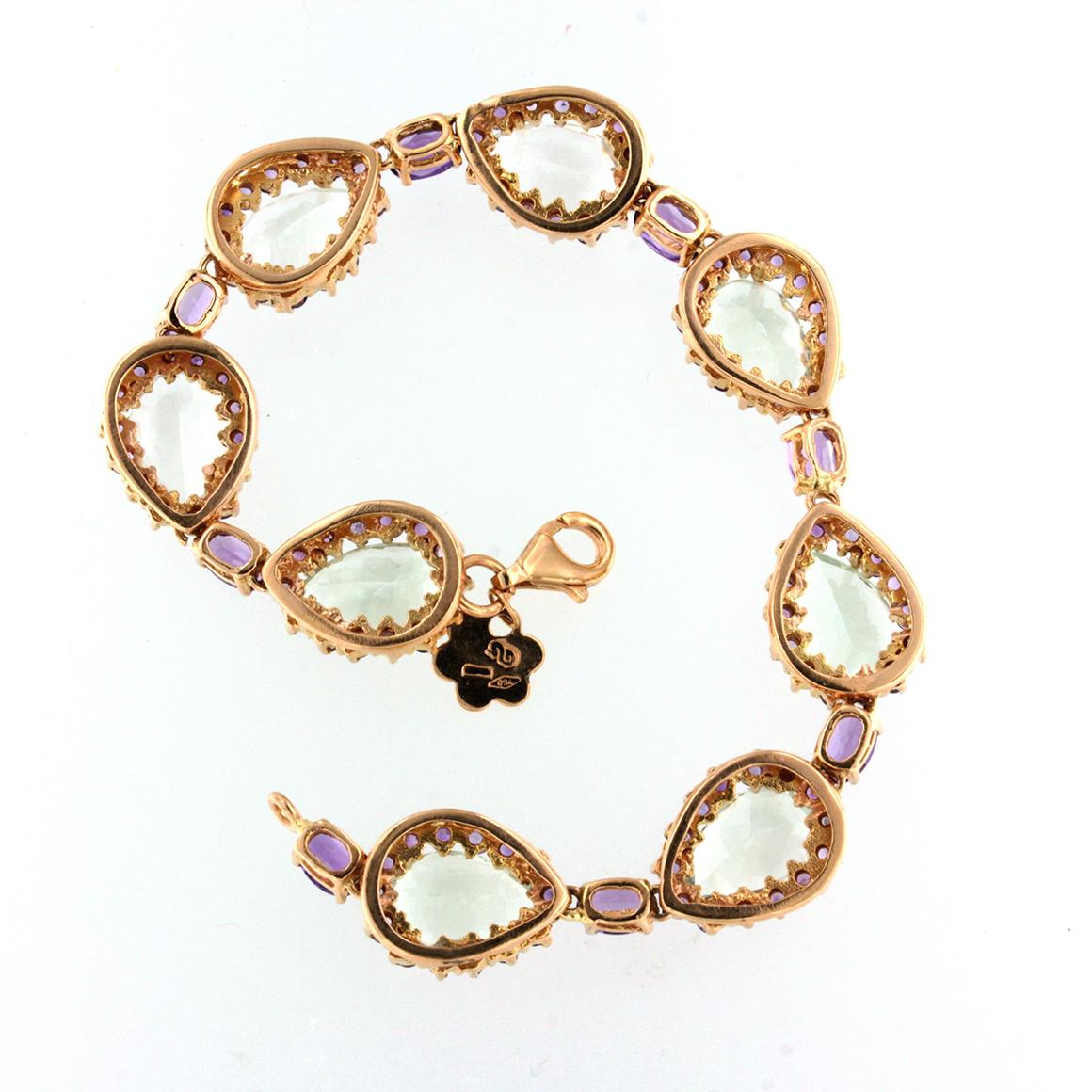 Pear Cut 18kt Rose Gold with Amethyst and Prasiolite Classic Modern Timeless Bracelet For Sale