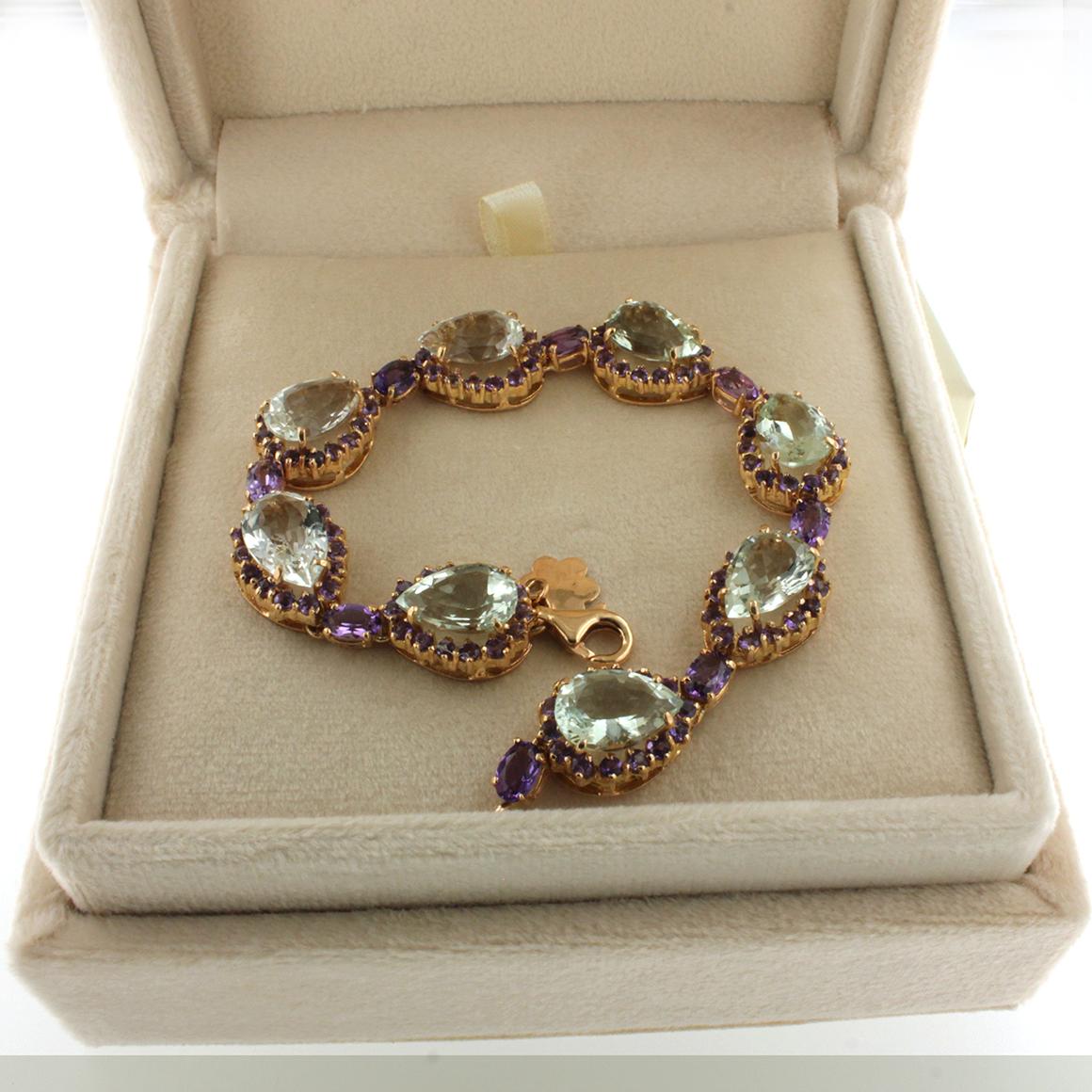 18kt Rose Gold with Amethyst and Prasiolite Classic Modern Timeless Bracelet In New Condition For Sale In GALLARATE, IT