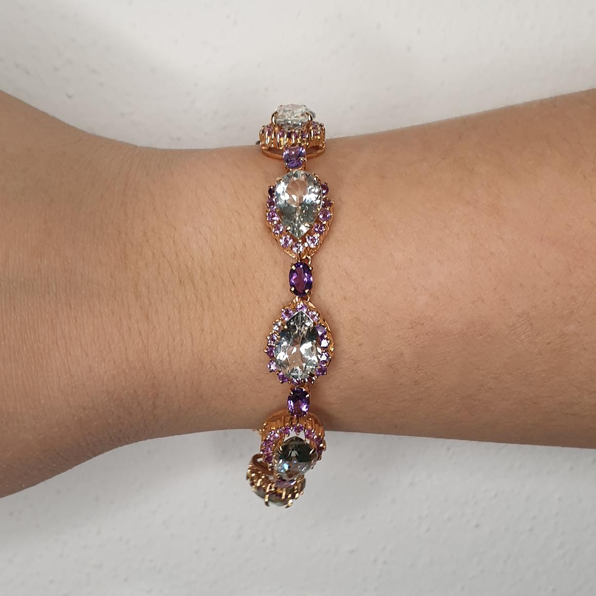 Women's or Men's 18kt Rose Gold with Amethyst and Prasiolite Classic Modern Timeless Bracelet For Sale