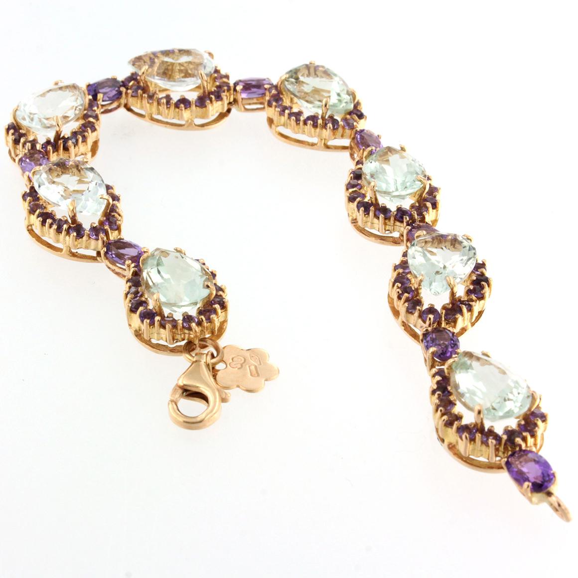 18kt Rose Gold with Amethyst and Prasiolite Classic Modern Timeless Bracelet For Sale 1