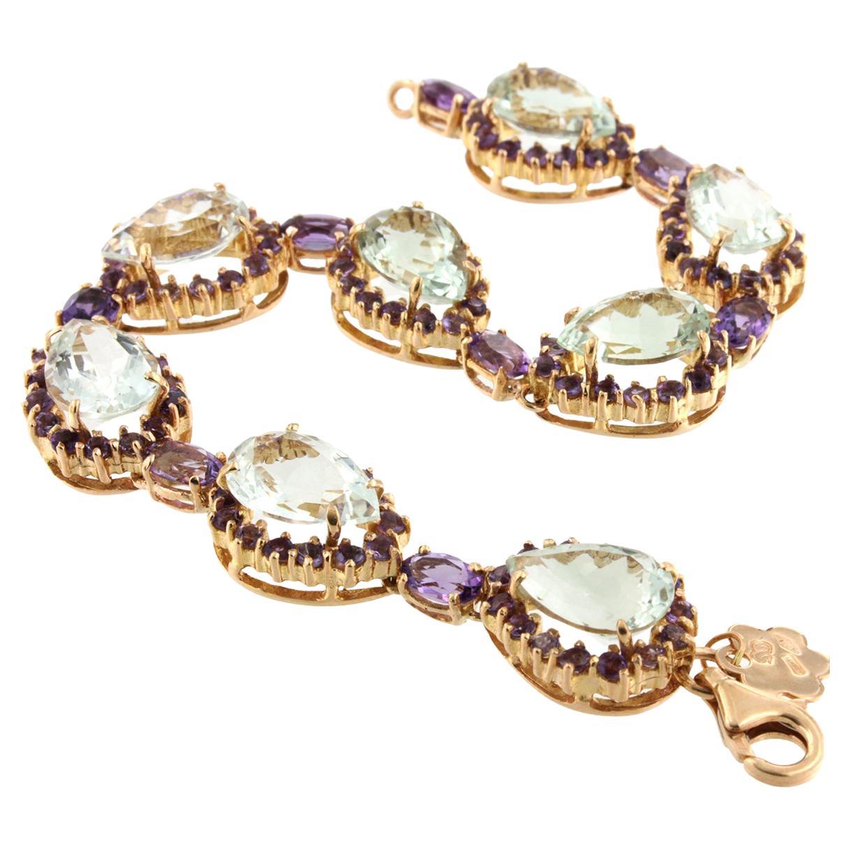 18kt Rose Gold with Amethyst and Prasiolite Classic Modern Timeless Bracelet For Sale