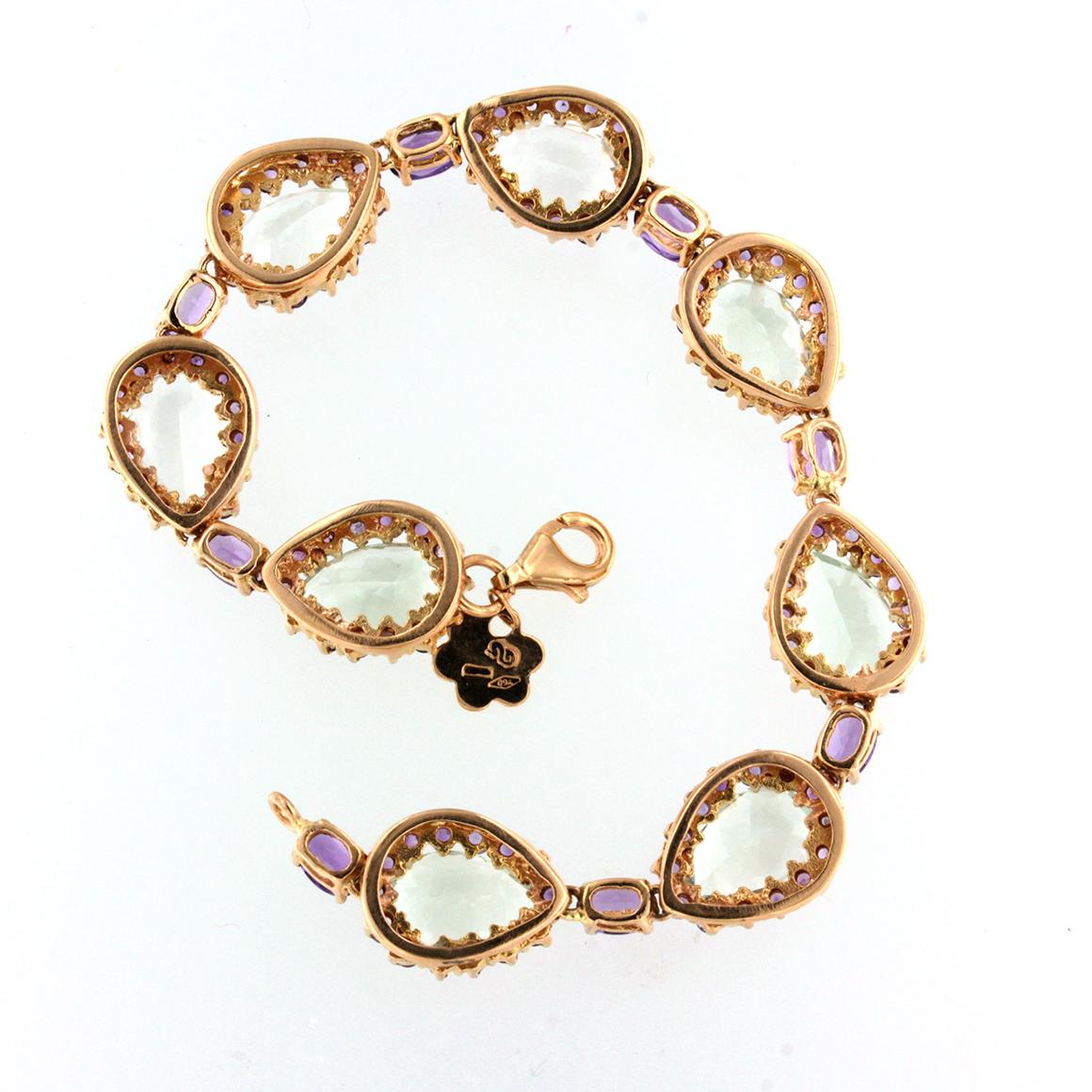 Taglio a goccia Oro rosa 18kt con ametista e prasiolite Bracciale classico moderno senza tempo in vendita