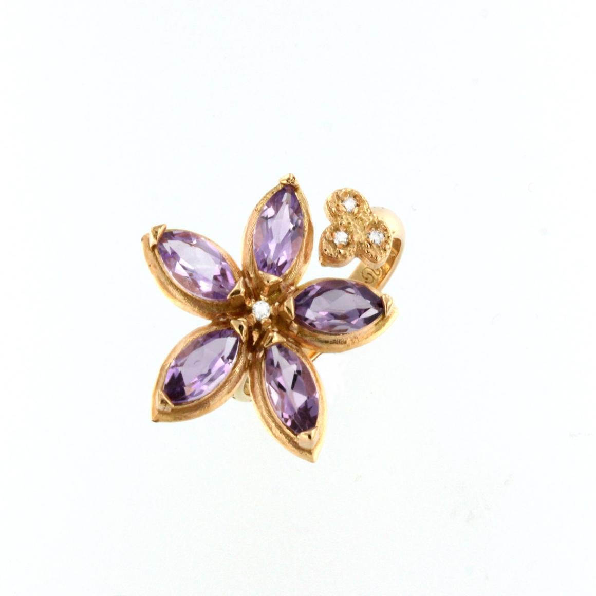 Modern 18Kt Rose Gold with Amethyst and White Diamonds Ring For Sale