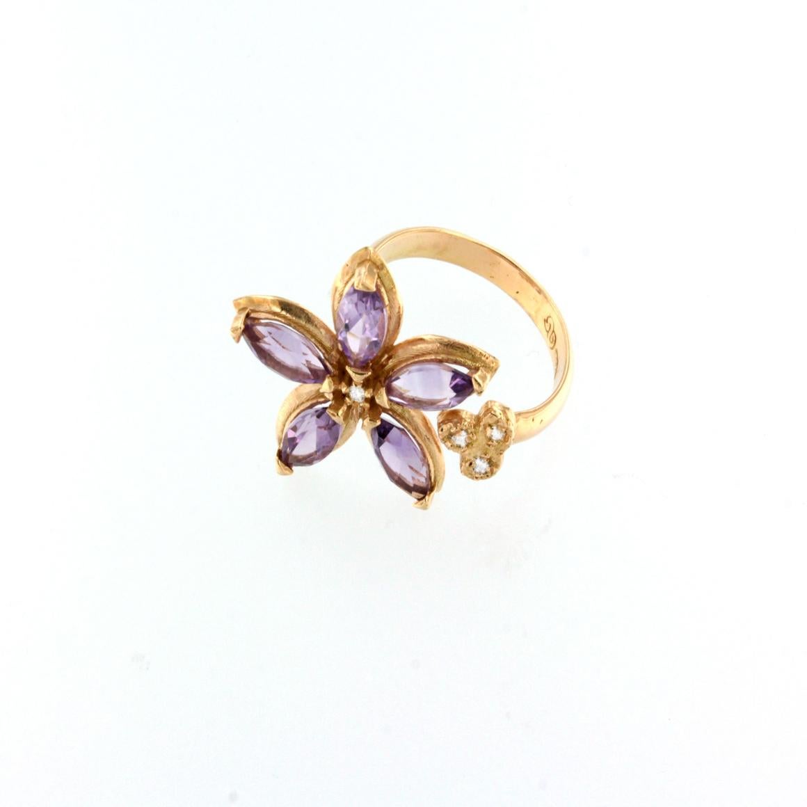 18Kt Rose Gold with Amethyst and White Diamonds Ring In New Condition For Sale In GALLARATE, IT