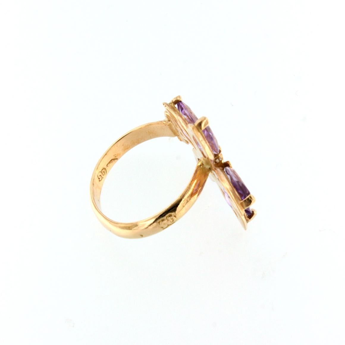 Women's or Men's 18Kt Rose Gold with Amethyst and White Diamonds Ring For Sale