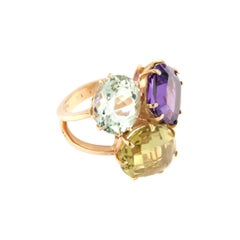 18kt Rose Gold with Amethyst Green Amethyst and Lemon Quartz Ring