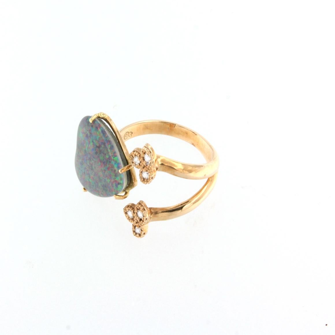Modern 18kt Rose Gold with Black Opal and White Diamonds Ring For Sale