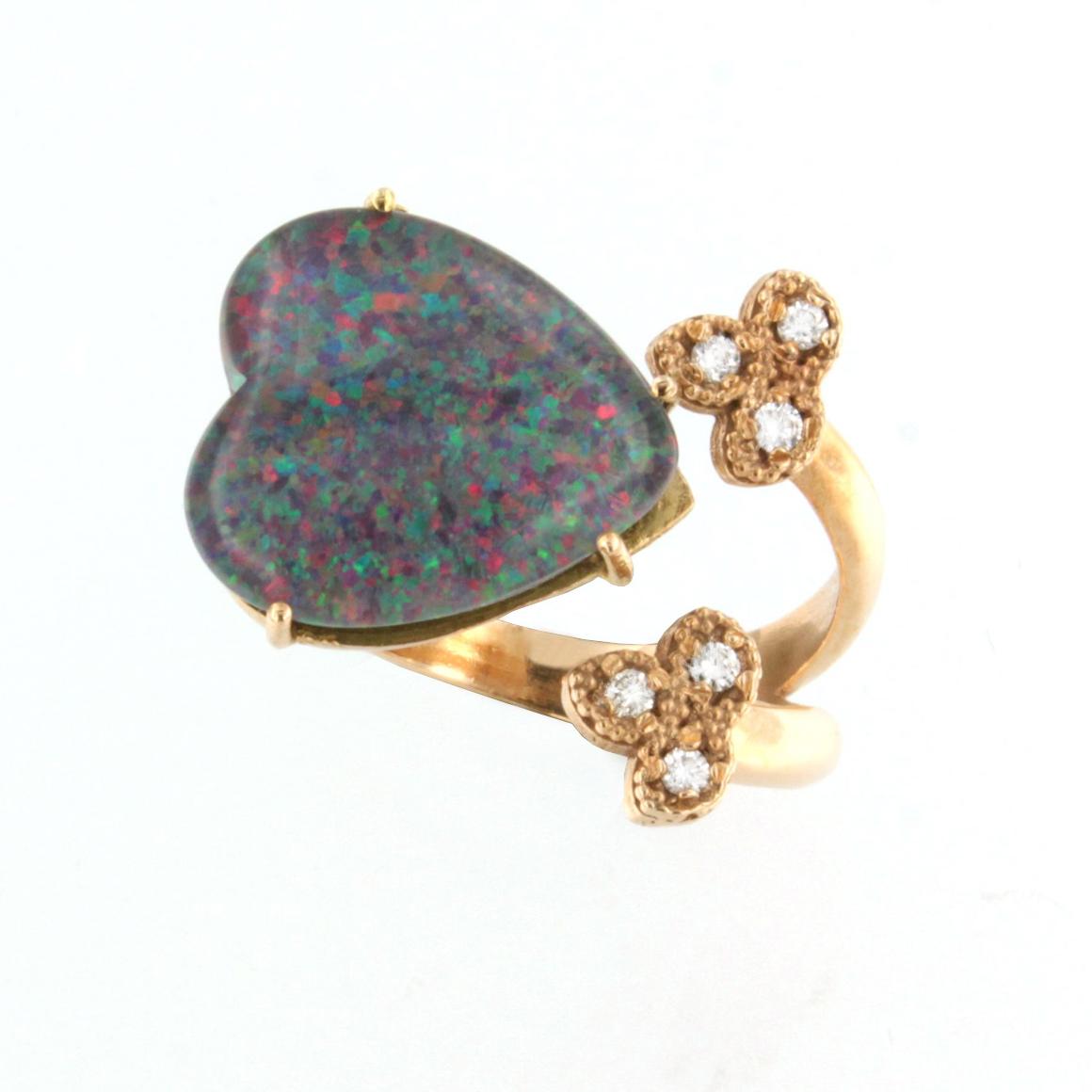 18kt Rose Gold with Black Opal and White Diamonds Ring In New Condition For Sale In GALLARATE, IT