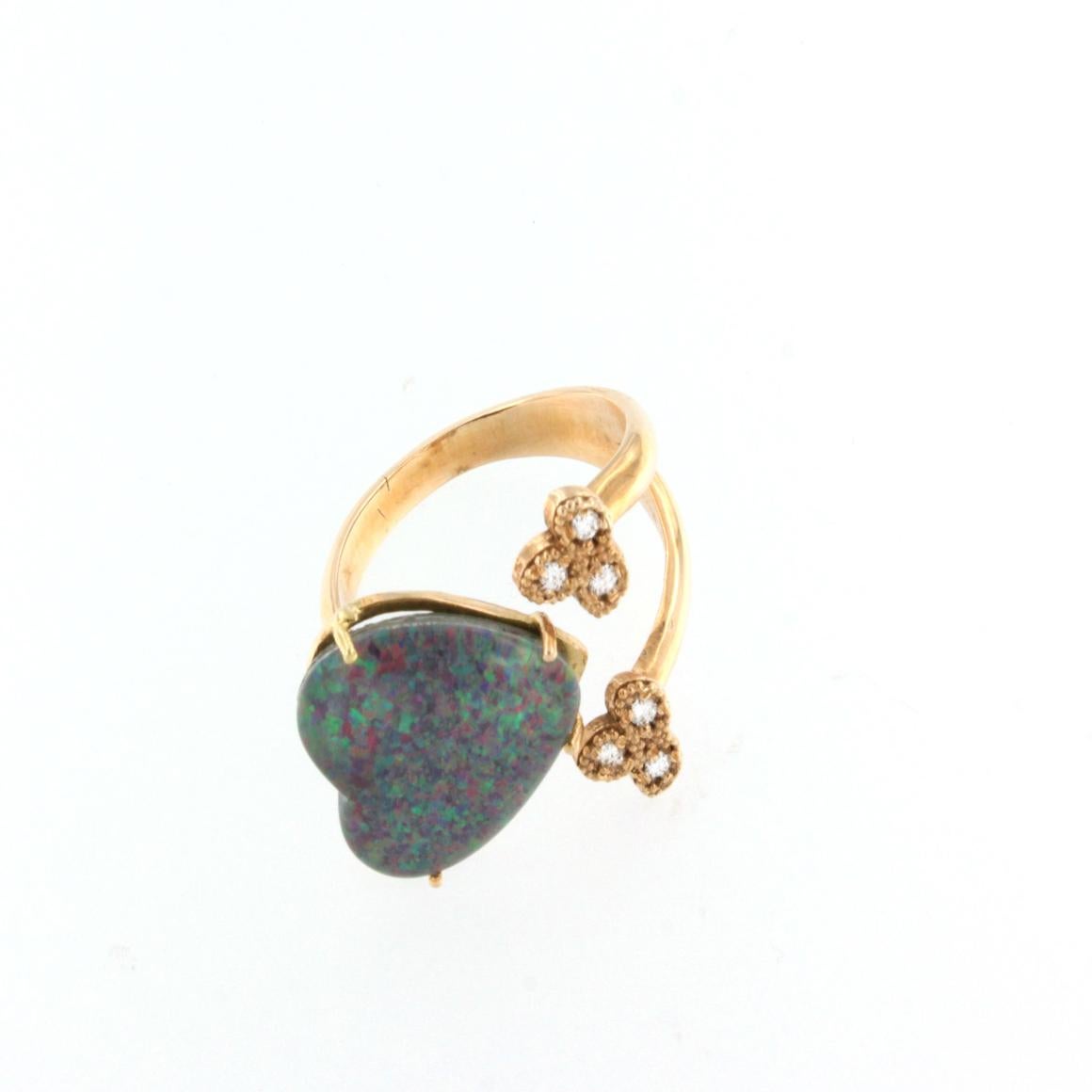 18kt Rose Gold with Black Opal and White Diamonds Ring For Sale 2