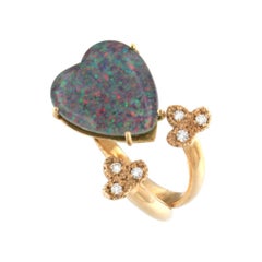 18kt Rose Gold with Black Opal and White Diamonds Ring