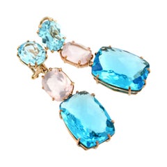18kt Rose Gold with Blue Topaz and Pink Quartz Earrings