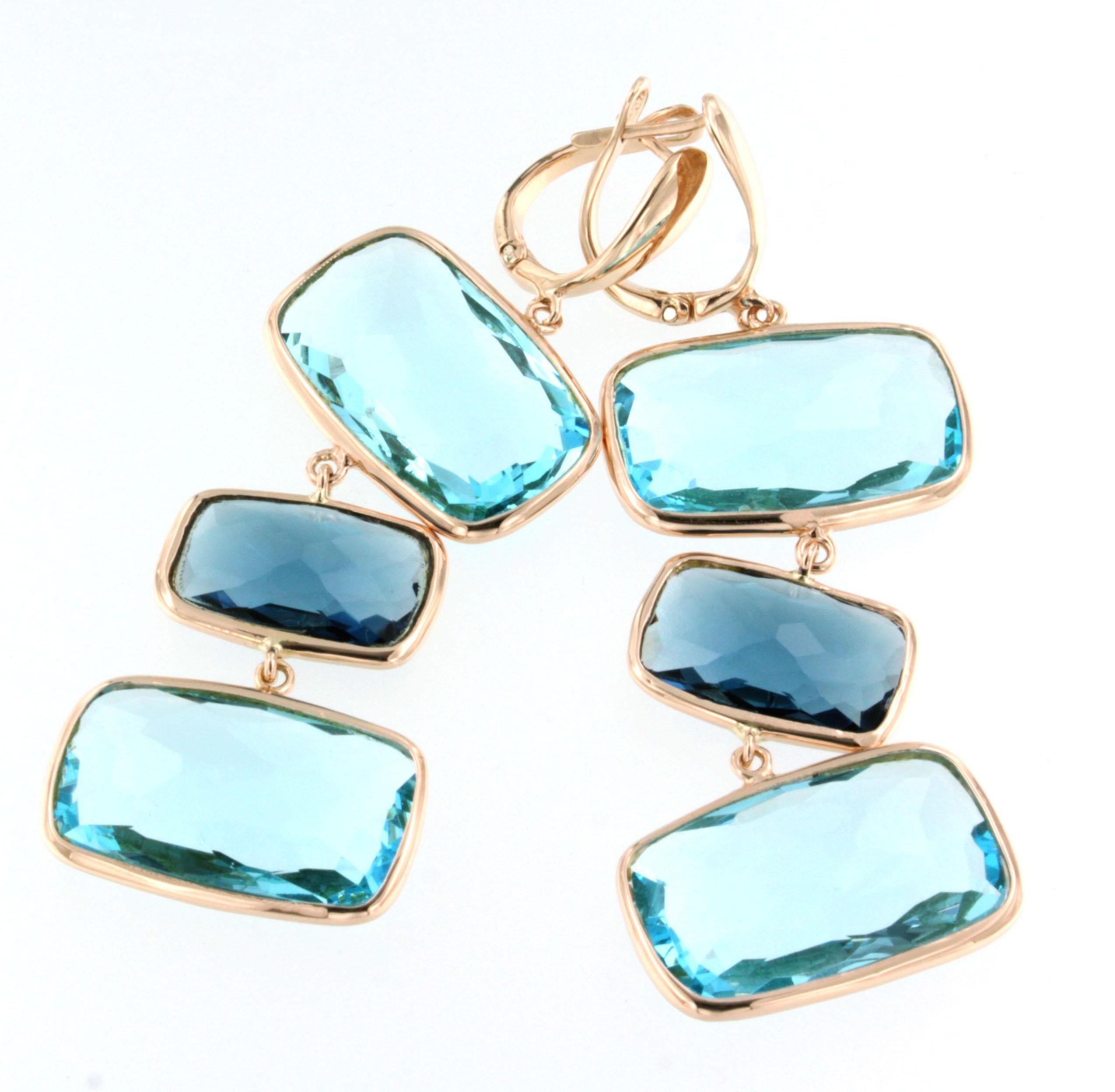 Combination of shapes and colors made a unique fashion and modern amazing earrings in 18k rose gold with colored stones: blue Topaz and London Topaz. Made in Italy by Stanoppi Jewellery since 1948.

(big rectangular cut, size:12x22 mm; rectangular