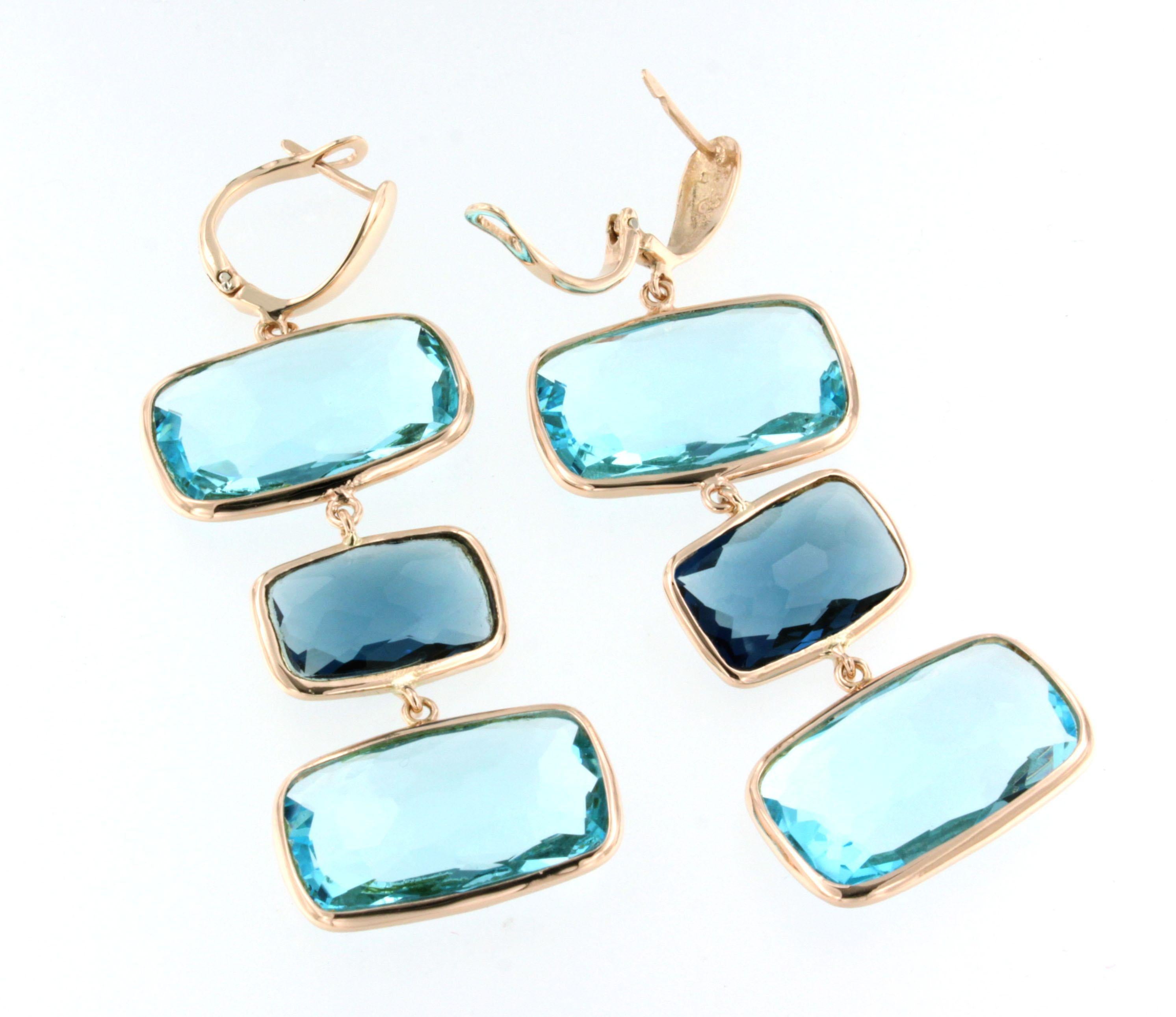 Quadrato Orecchini moderni di moda in oro rosa 18Kt con topazio blu di Londra in vendita