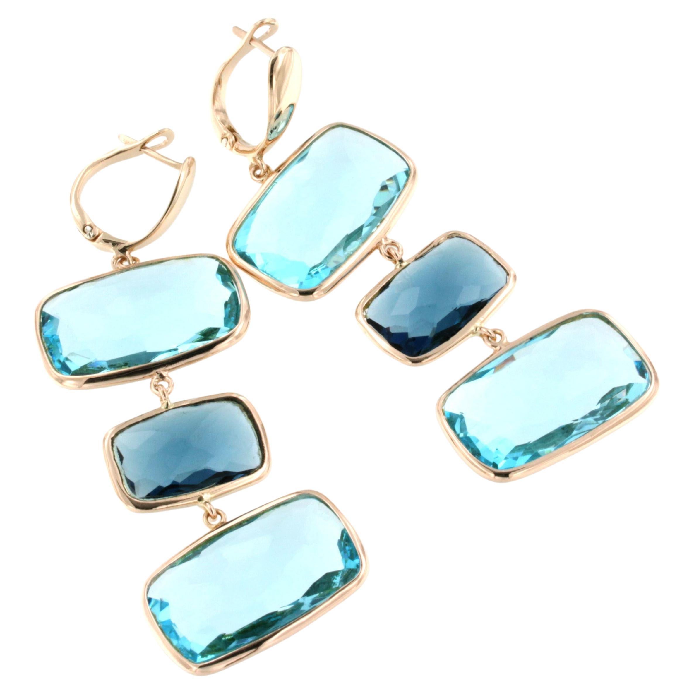 18Kt Rose Gold with Blue Topaz London Topaz Fashion Modern Earrings For Sale