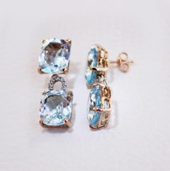 18kt Rose Gold With Blue Topaz White Diamonds Amazing Modern Fashion Earrings