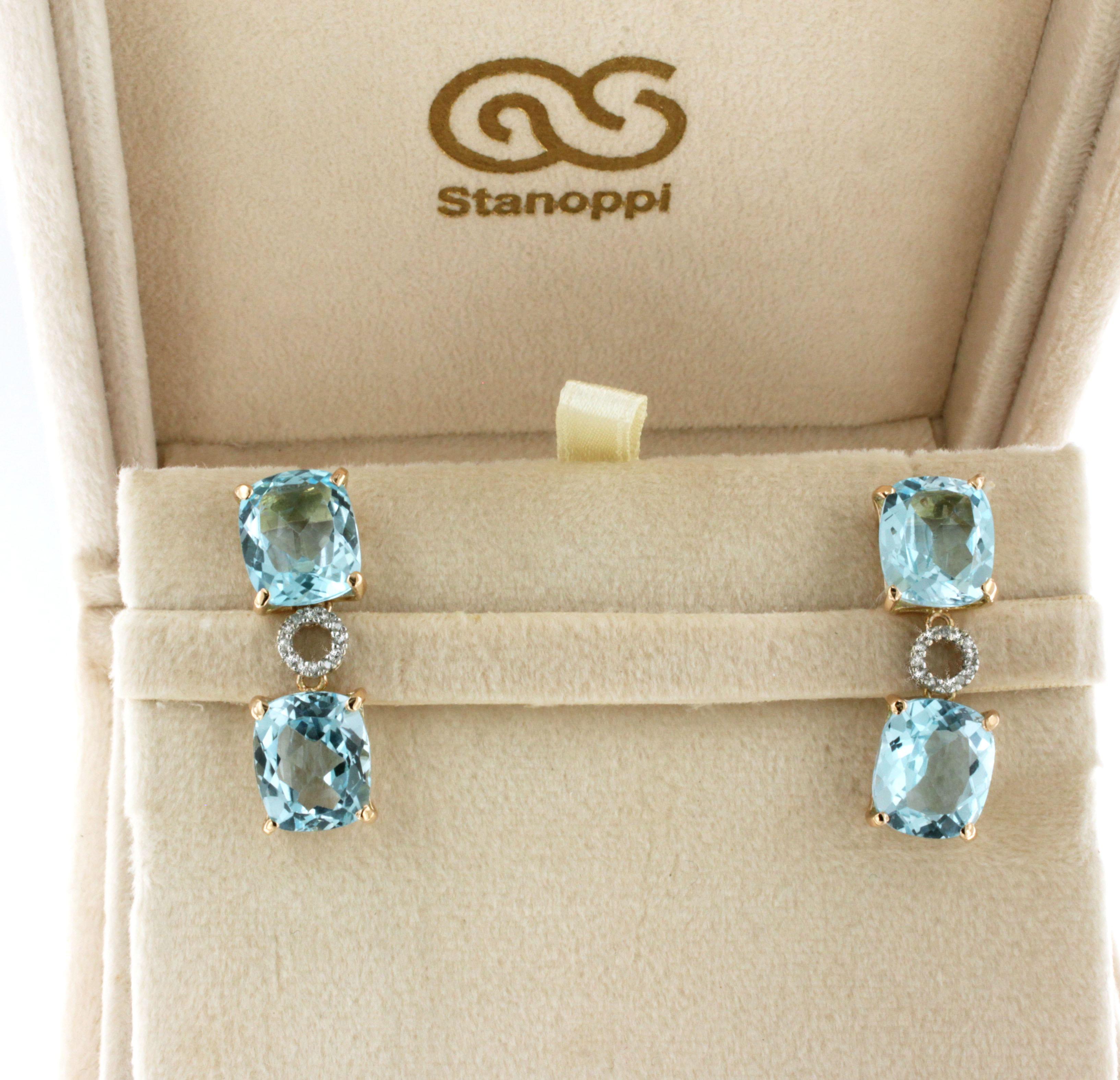 18kt Rose Gold With Blue Topaz White Diamonds Amazing Modern Fashion Earrings In New Condition For Sale In GALLARATE, IT