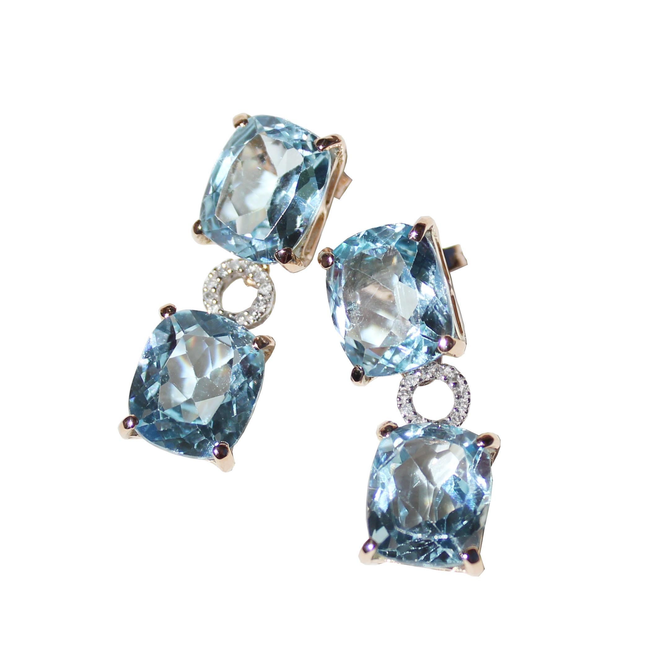 Women's or Men's 18kt Rose Gold With Blue Topaz White Diamonds Amazing Modern Fashion Earrings For Sale