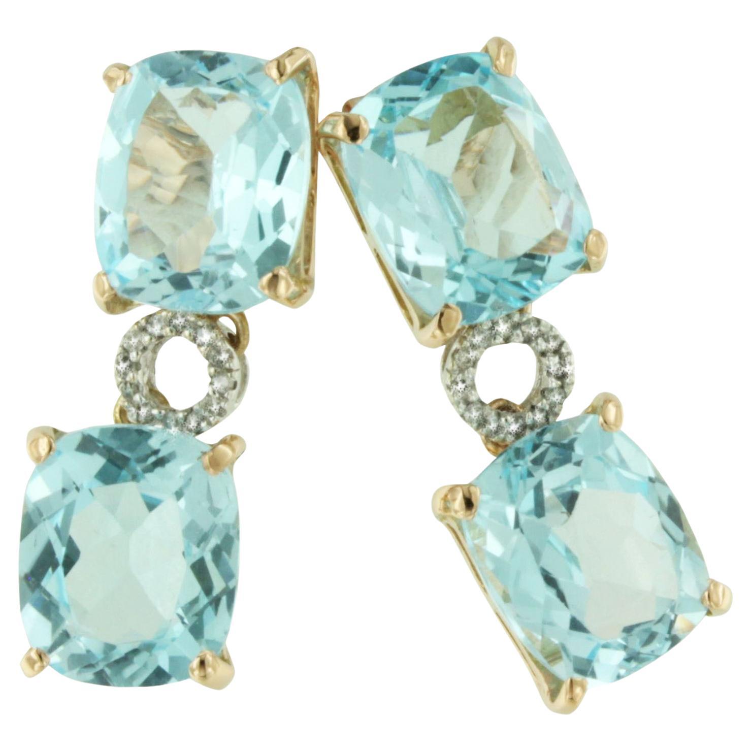 18kt Rose Gold With Blue Topaz White Diamonds Amazing Modern Fashion Earrings For Sale