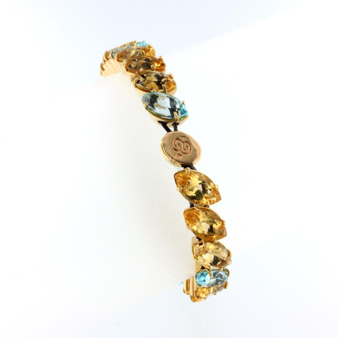 Modern 18kt Rose Gold with Citrine and Blue Topaz Bracelet For Sale