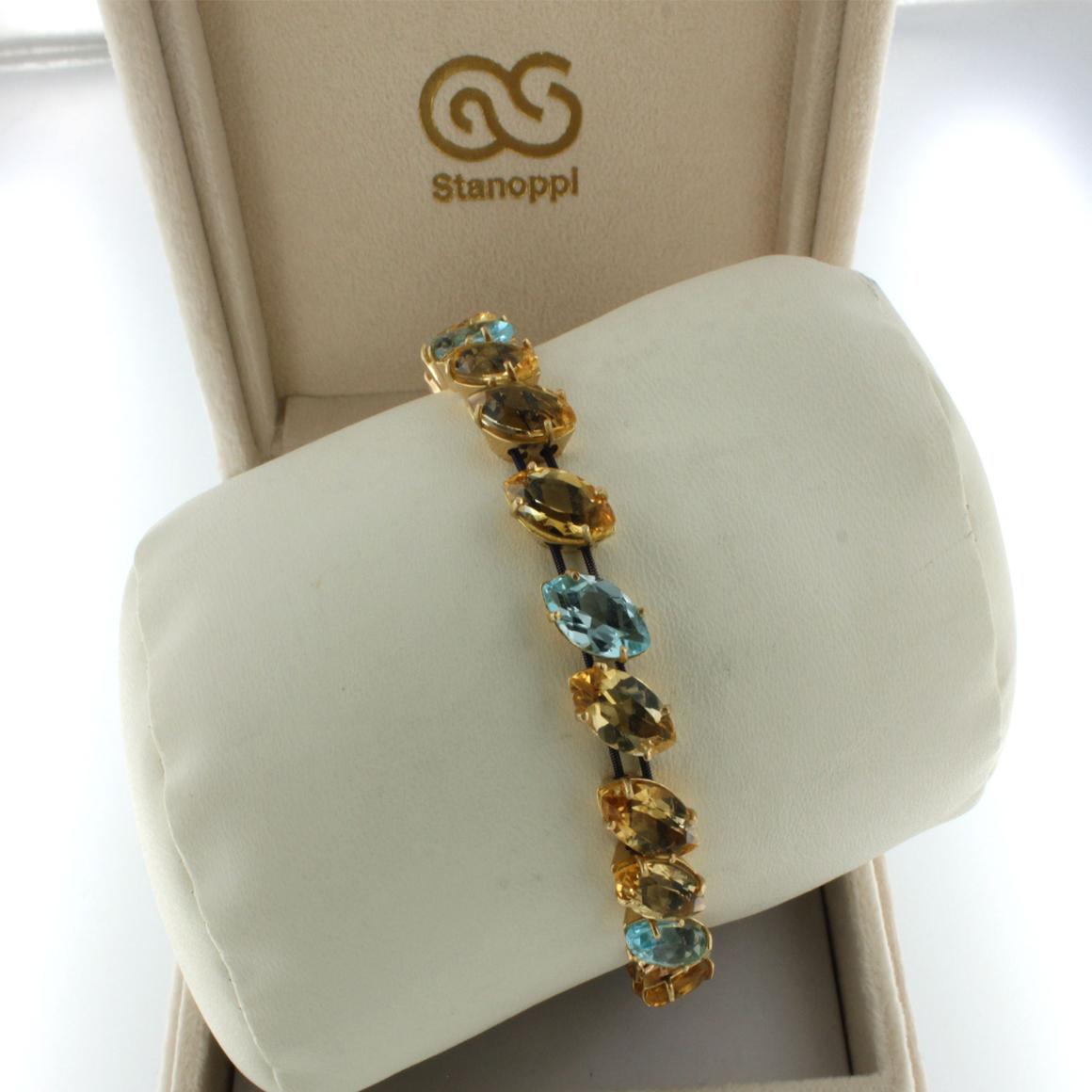 Marquise Cut 18kt Rose Gold with Citrine and Blue Topaz Bracelet For Sale