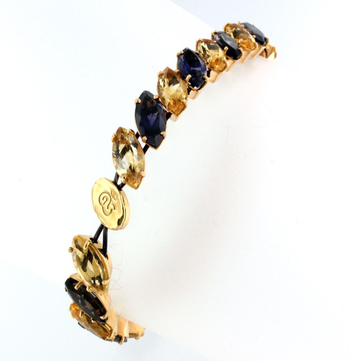 Marquise Cut 18Kt Rose Gold with Citrine and Iolite Bracelet  For Sale
