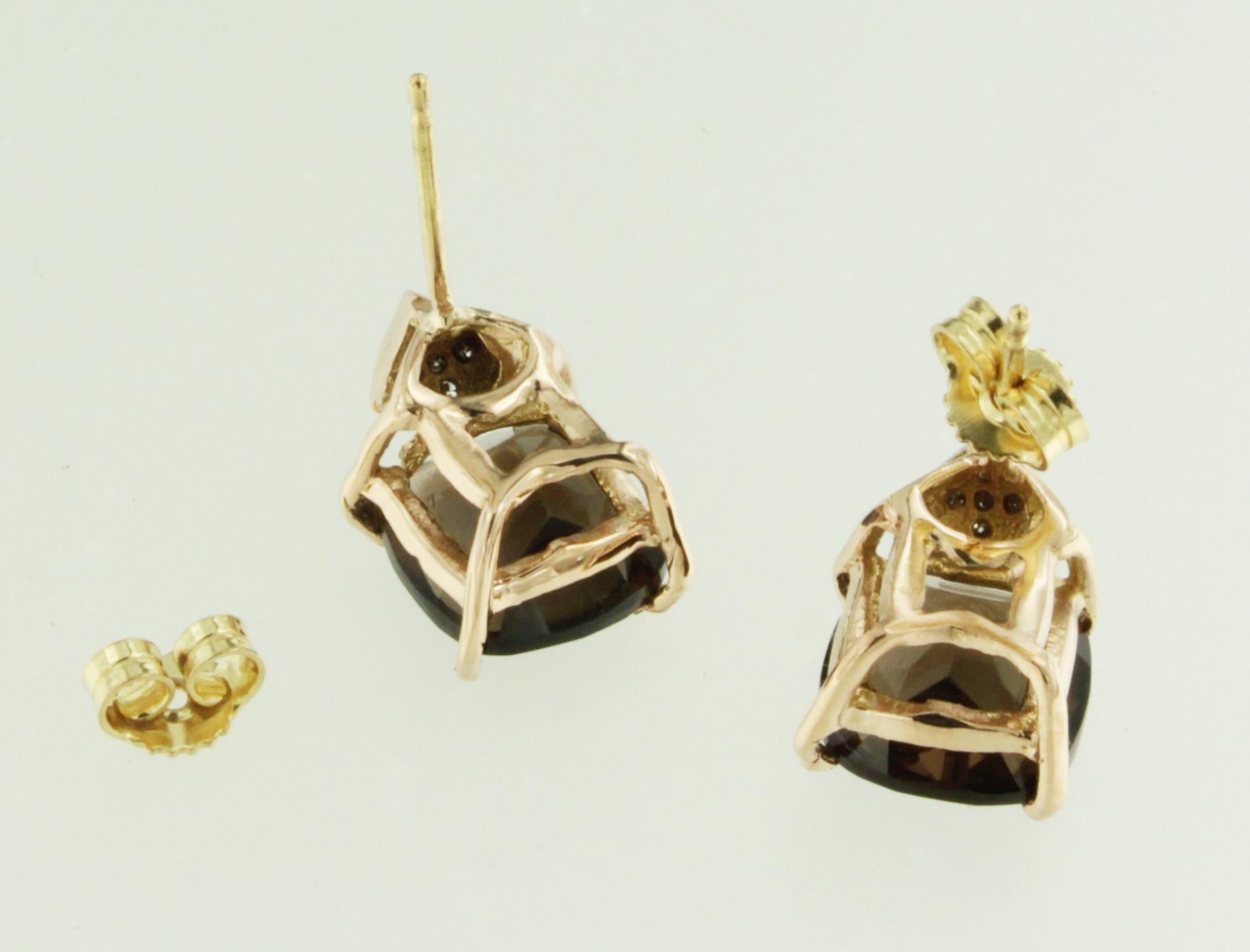 Quadrato Orecchini in oro rosa 18Kt con quarzo fumé e diamanti bianchi in vendita
