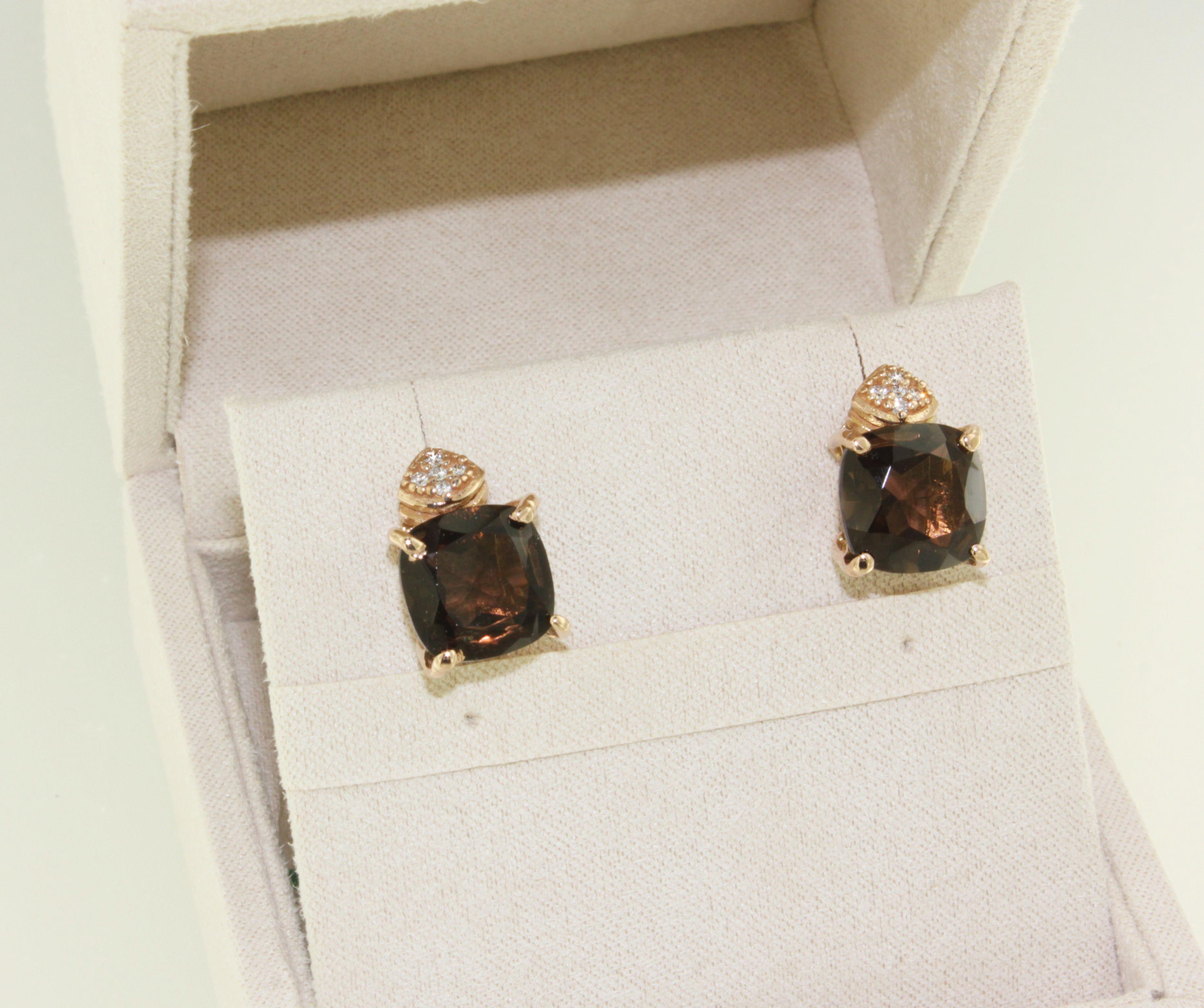 Orecchini in oro rosa 18Kt con quarzo fumé e diamanti bianchi In condizioni Nuovo in vendita a GALLARATE, IT