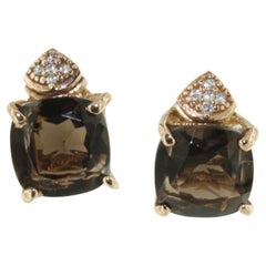 Pendientes Oro Rosa 18Kt Con Cuarzo Fumé Y Diamantes Blancos