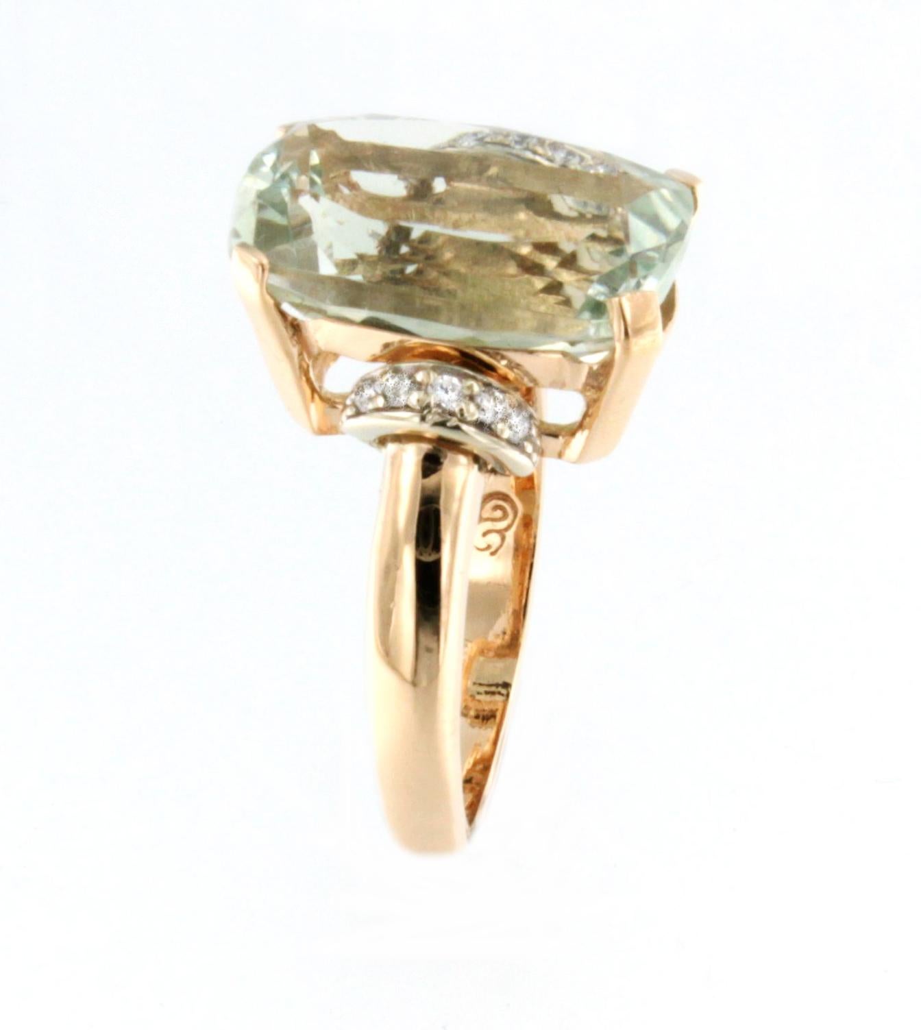 Brilliant Cut 18 Karat Rose Gold with Green Amethyst and White Diamonds Amazing Ring For Sale