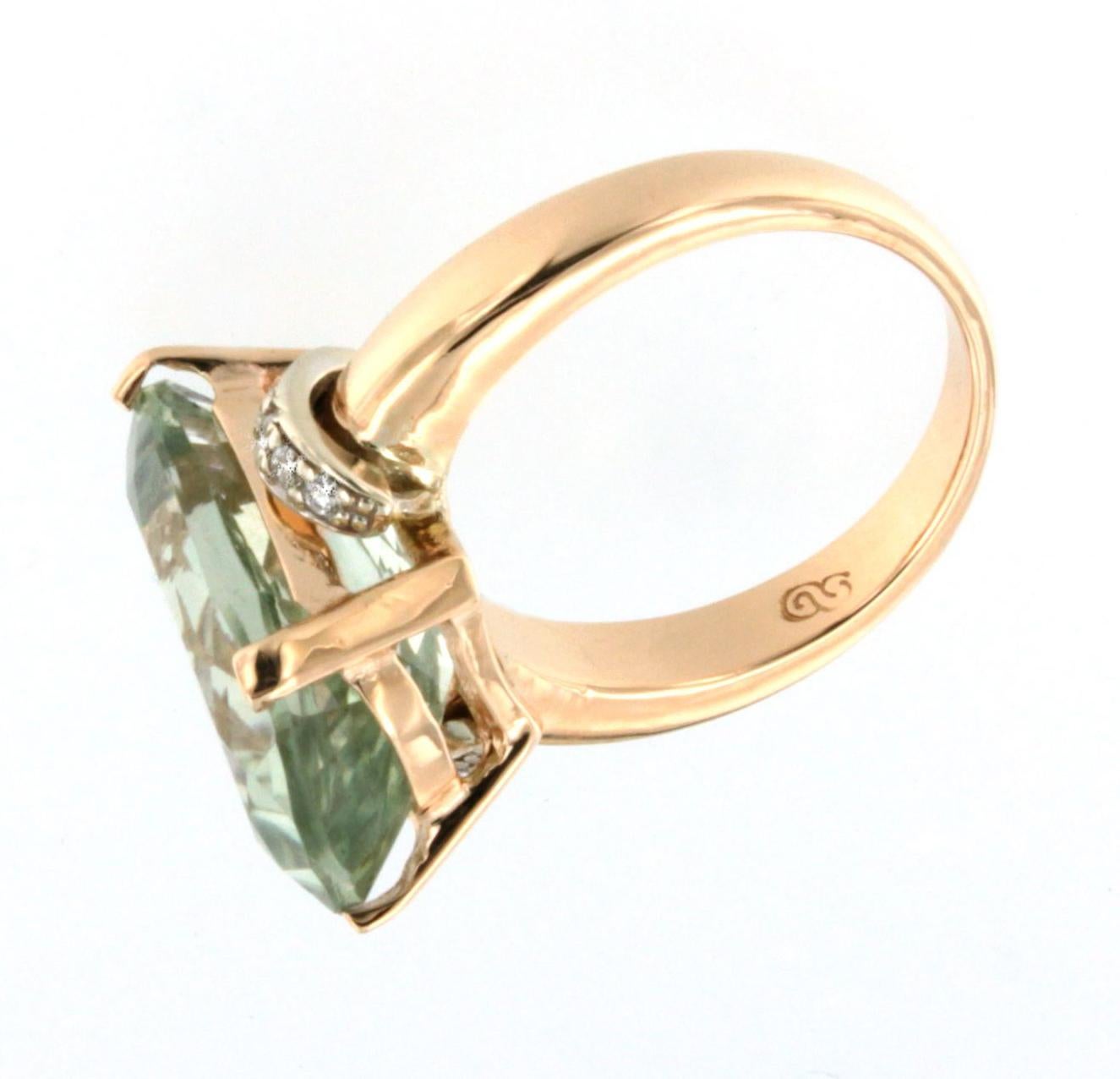 18 Karat Rose Gold with Green Amethyst and White Diamonds Amazing Ring In New Condition For Sale In GALLARATE, IT
