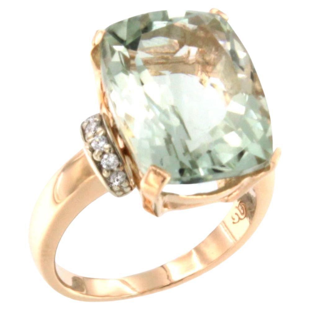 Magnifique bague en or rose 18 carats avec améthyste verte et diamants blancs