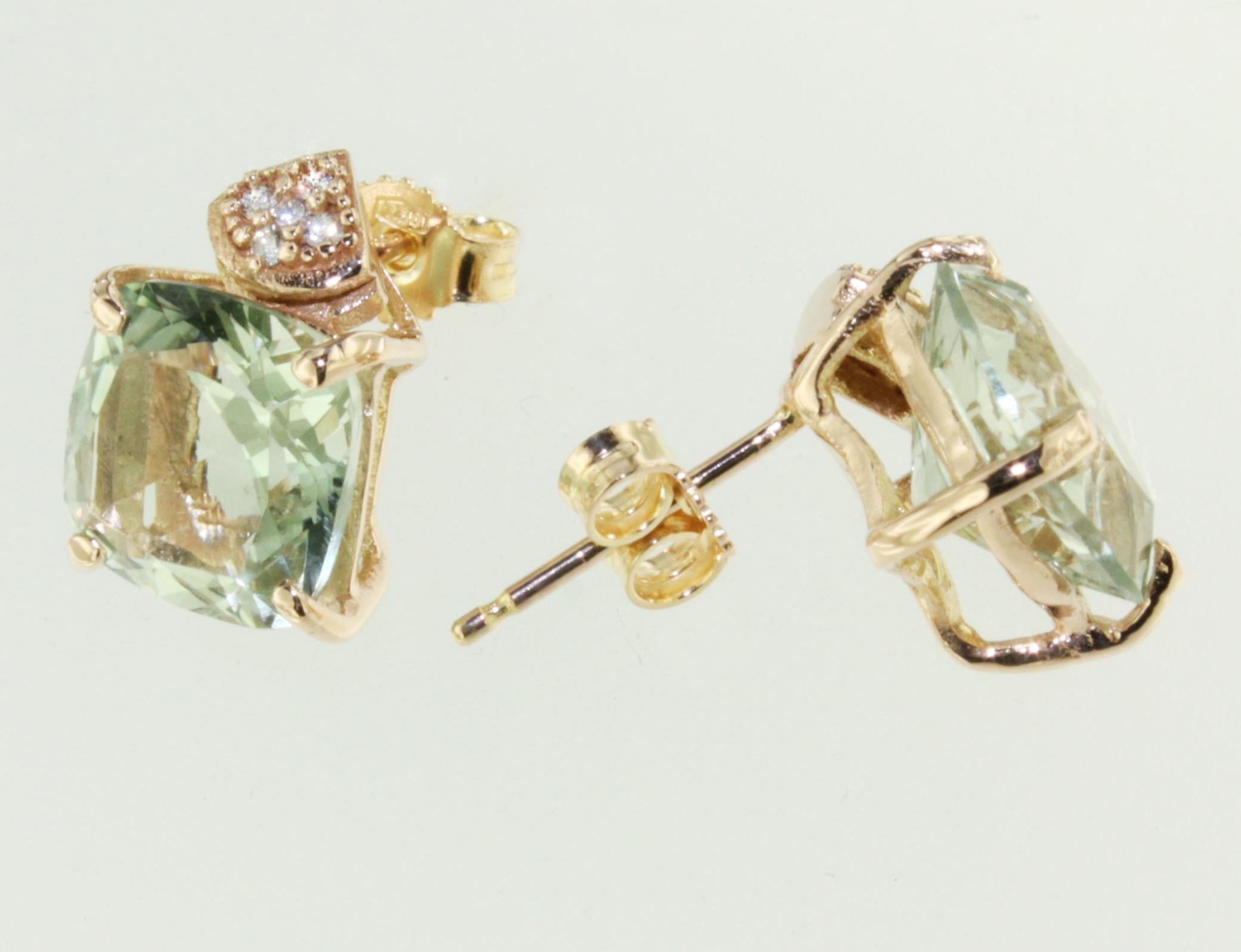 Modern 18Kt Rose Gold With Green Amethyst And White Diamonds Earrings For Sale
