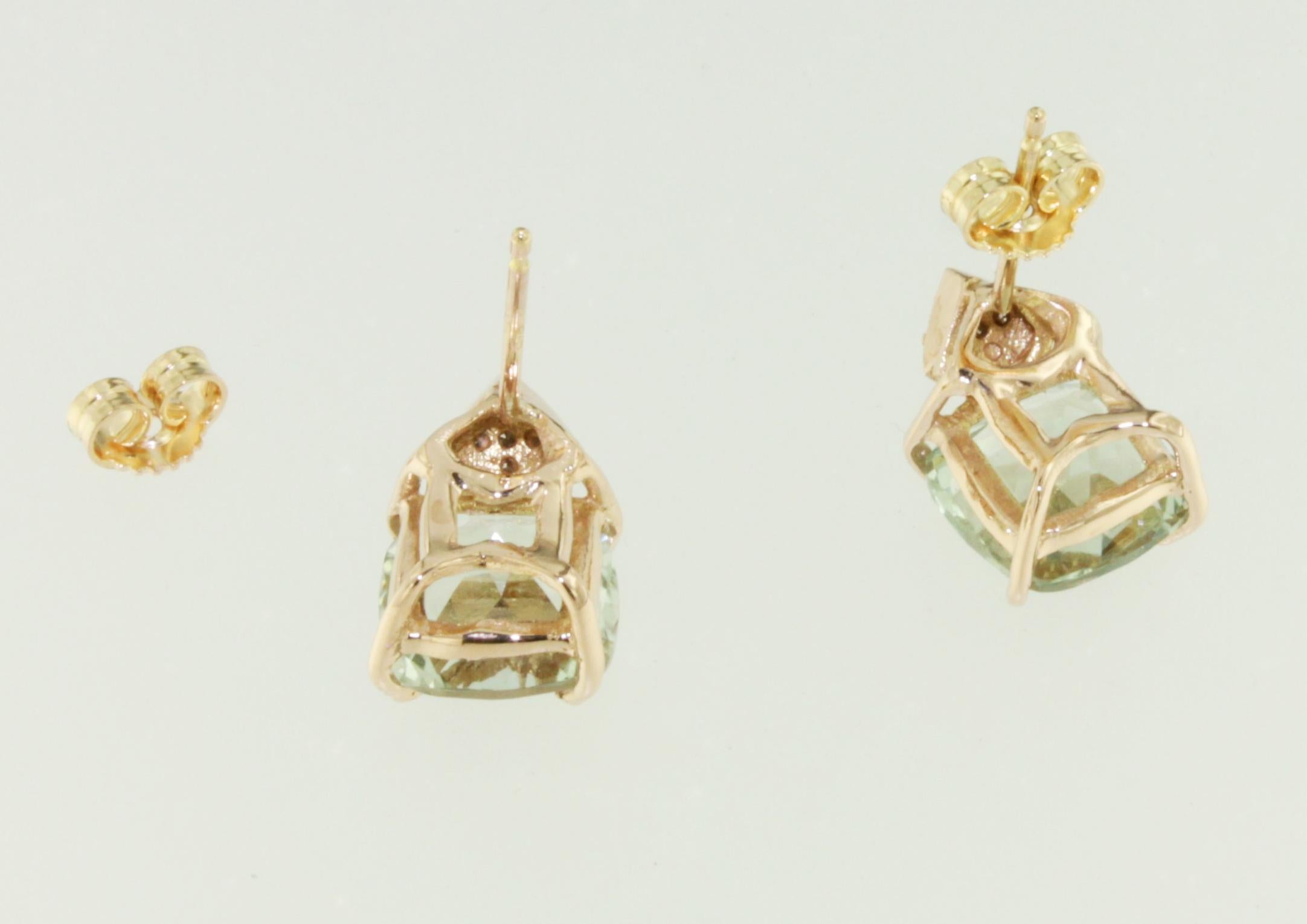 18Kt Rose Gold With Green Amethyst And White Diamonds Earrings In New Condition For Sale In GALLARATE, IT