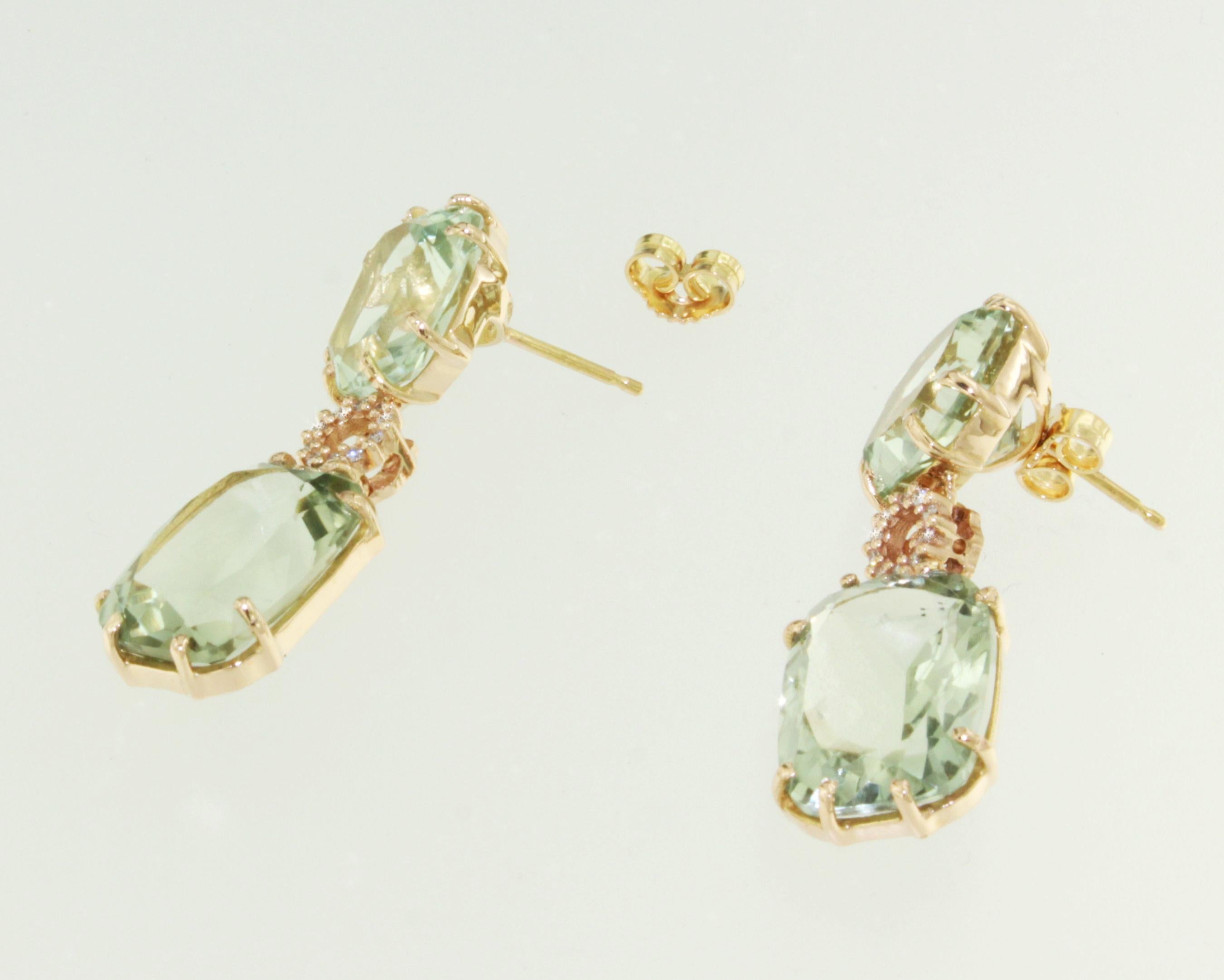 Moderno Orecchini in oro rosa 18Kt con ametista verde e diamanti bianchi, moda moderna in vendita