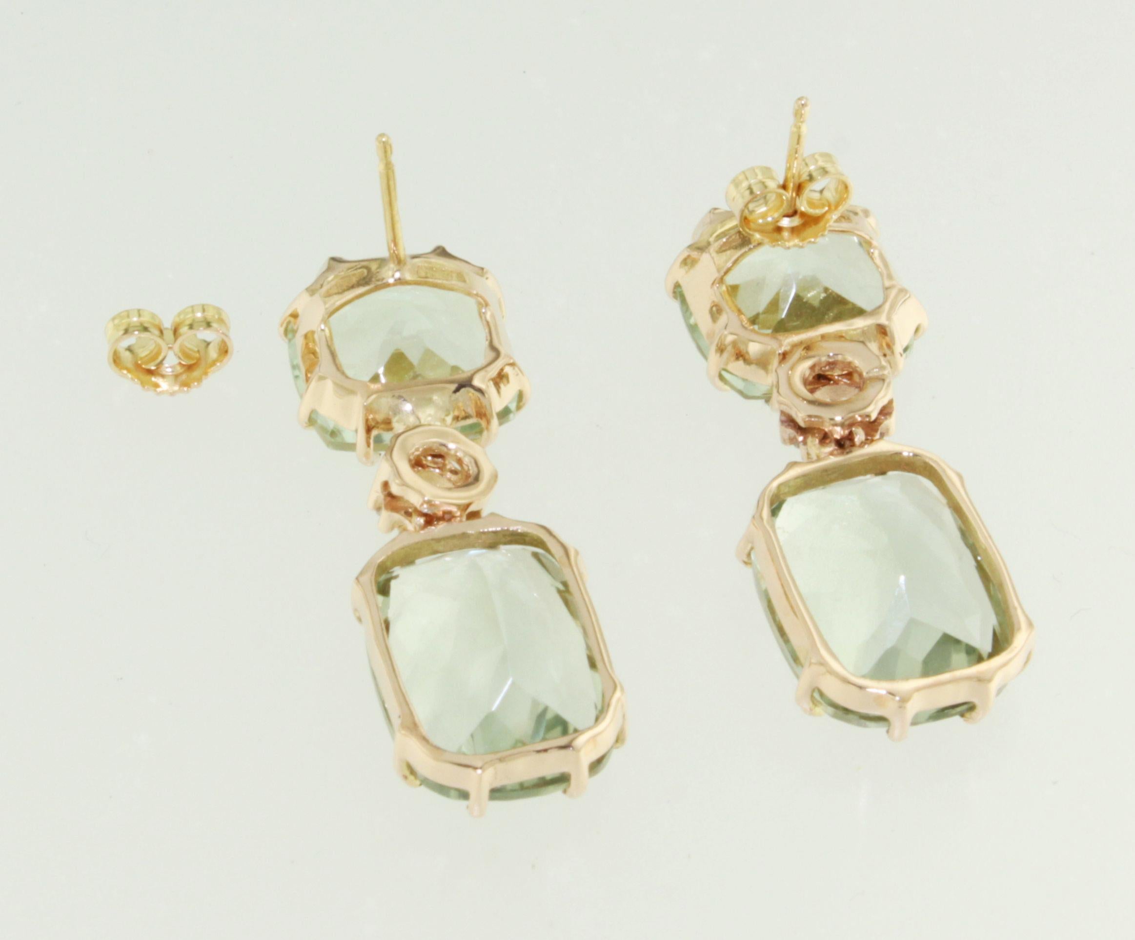 Orecchini in oro rosa 18Kt con ametista verde e diamanti bianchi, moda moderna In condizioni Nuovo in vendita a GALLARATE, IT