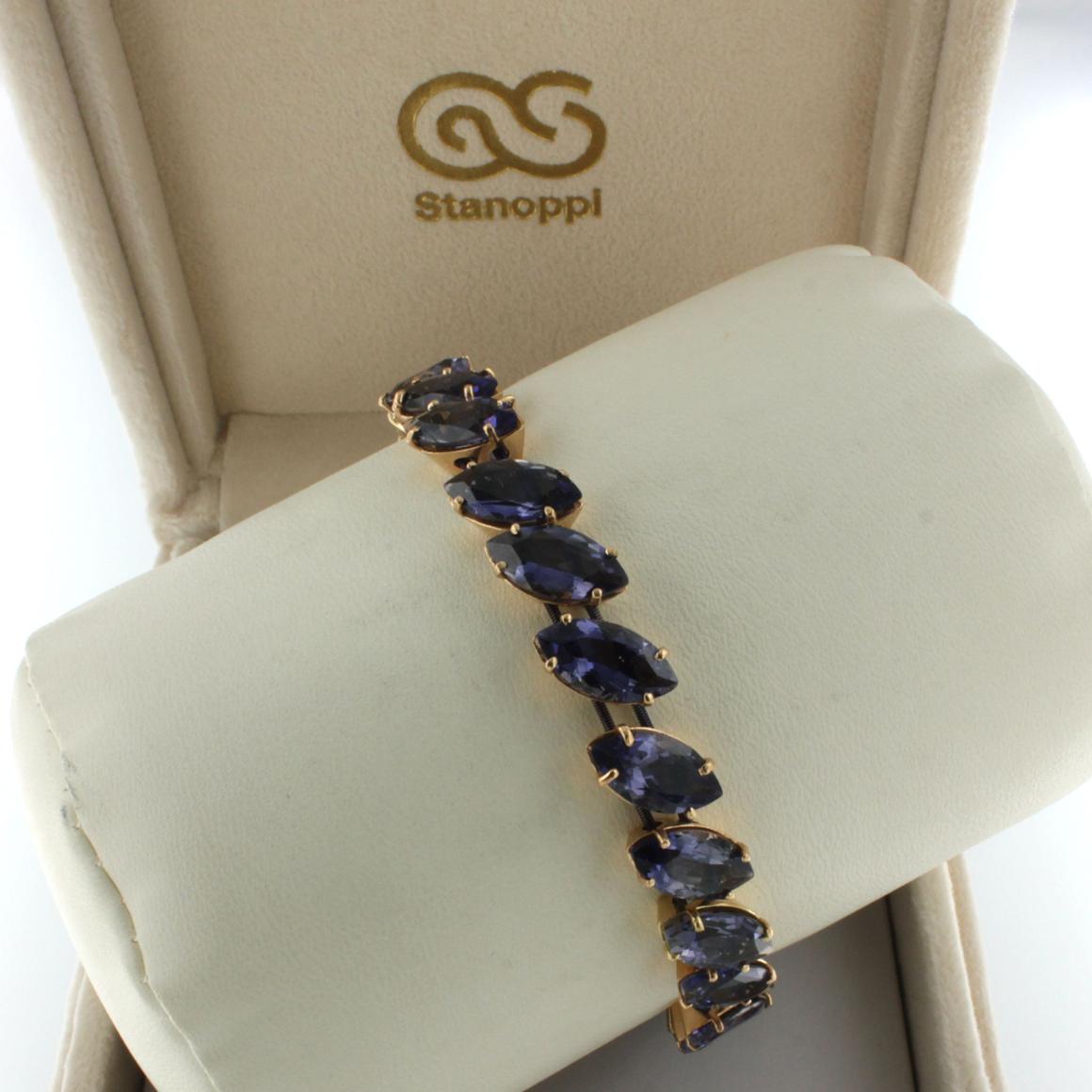 Women's or Men's 18Kt Rose Gold with Iolite Bracelet For Sale